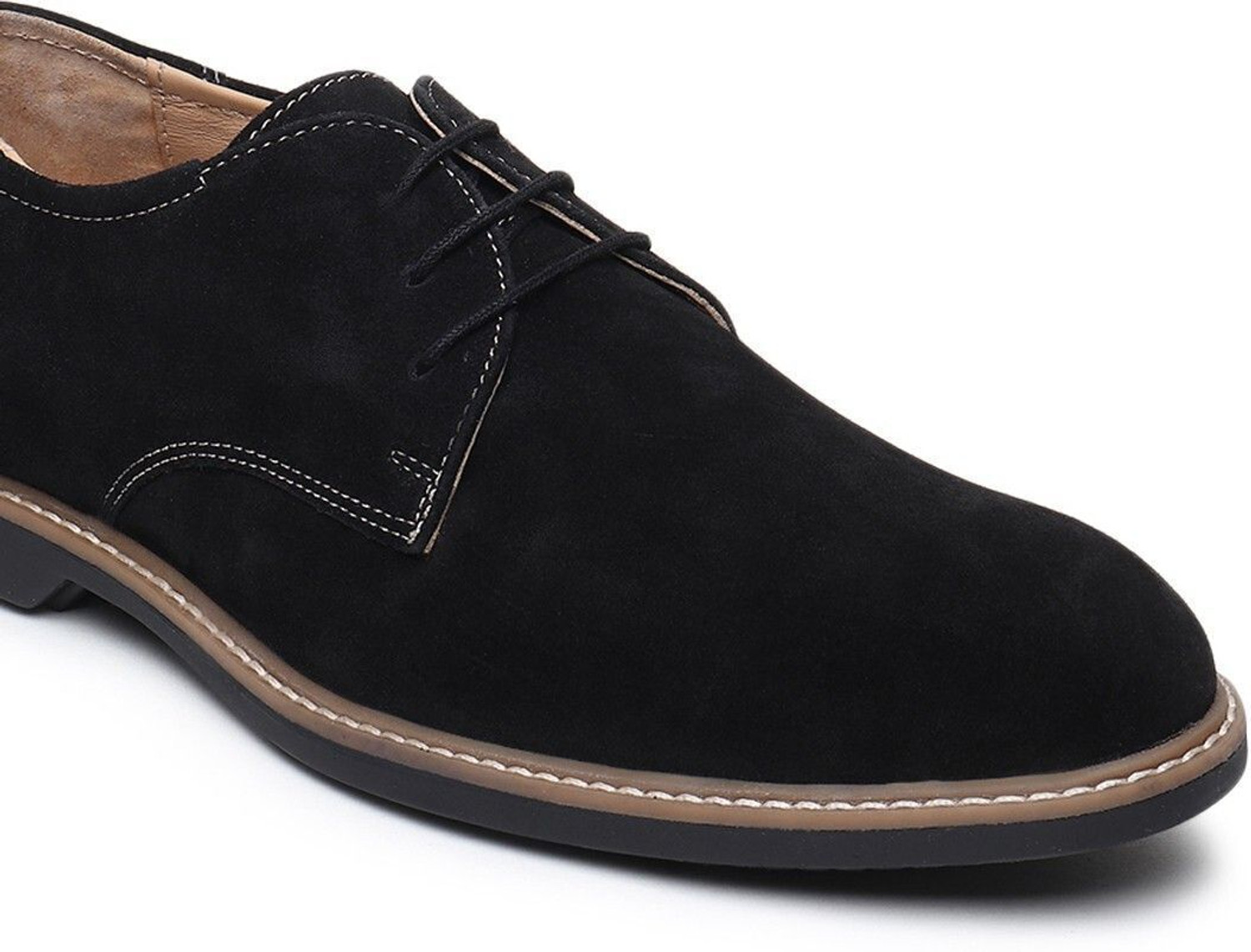 Image of Teakwood Leathers Men Black Solid Round Toe Suede Derbys Casuals For Men
