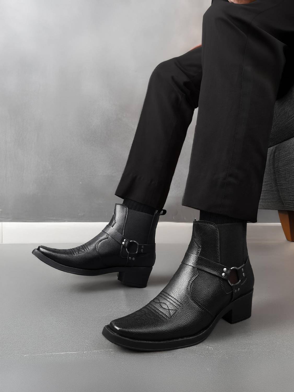 BXXY Men 5-6 Cm Heel Height Black Casual Formal Slipon Chelsea Boot & Party Wear Boot Casuals For Men