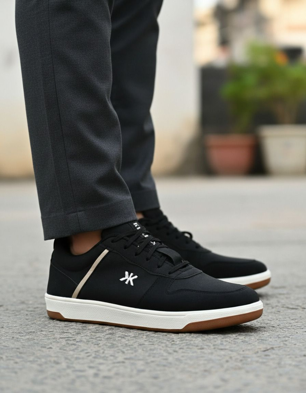 Image of KILLER Men's White Black Synthetic Leather Casual Sneakers Sneakers For Men