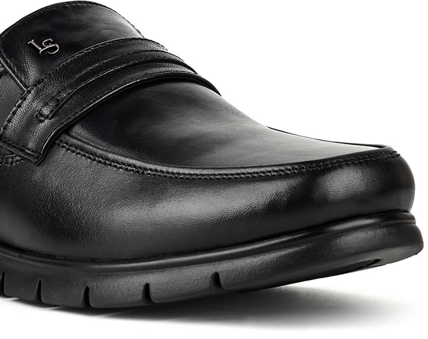Image of LOUIS STITCH Jet Black Leather Shoes for Men, Comfortable Slip-On Moccasins, UK-7 Slip On For Men
