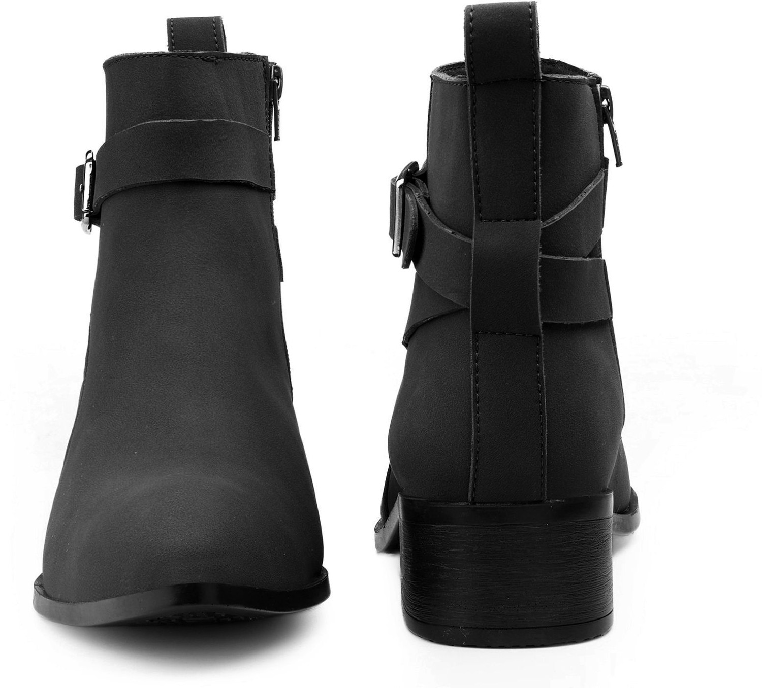 Image of BXXY Men's 4.5 CM Block Heel Height Increasing, Black Casual Formal Buckle Ankle Boot Slip On For Men