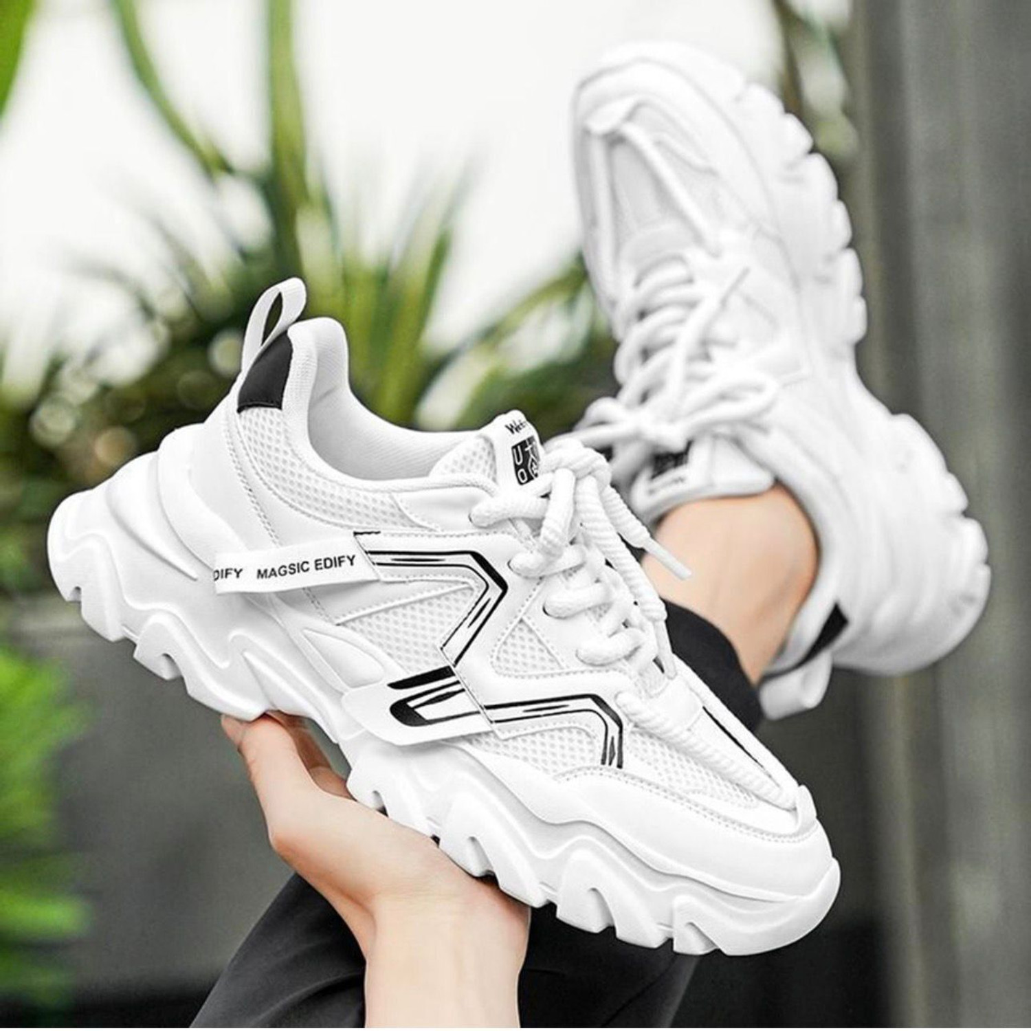 Image of VEXIMO Men White Sneakers | Lace-Up Casual Shoes | Fashionable Daily Wear Sneakers Sneakers For Men
