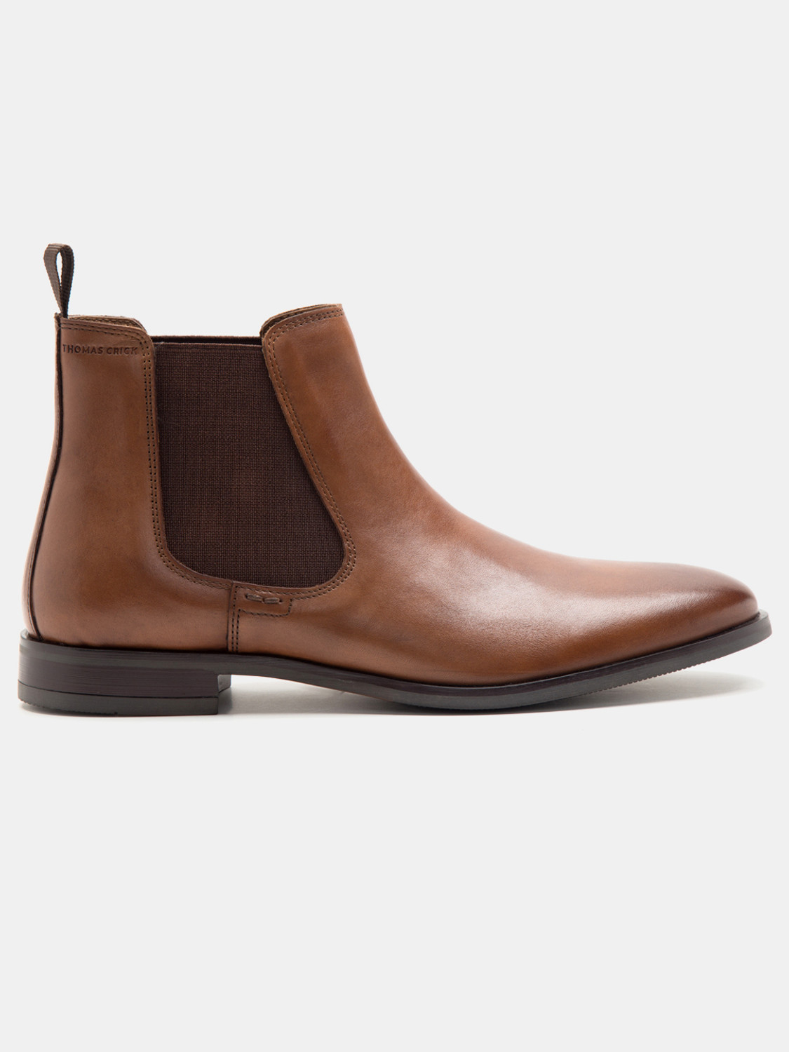 Image of THOMAS CRICK Premium Leather Pull Tab Elasticated Side Cushioned Insole Chelsea Boots For Men