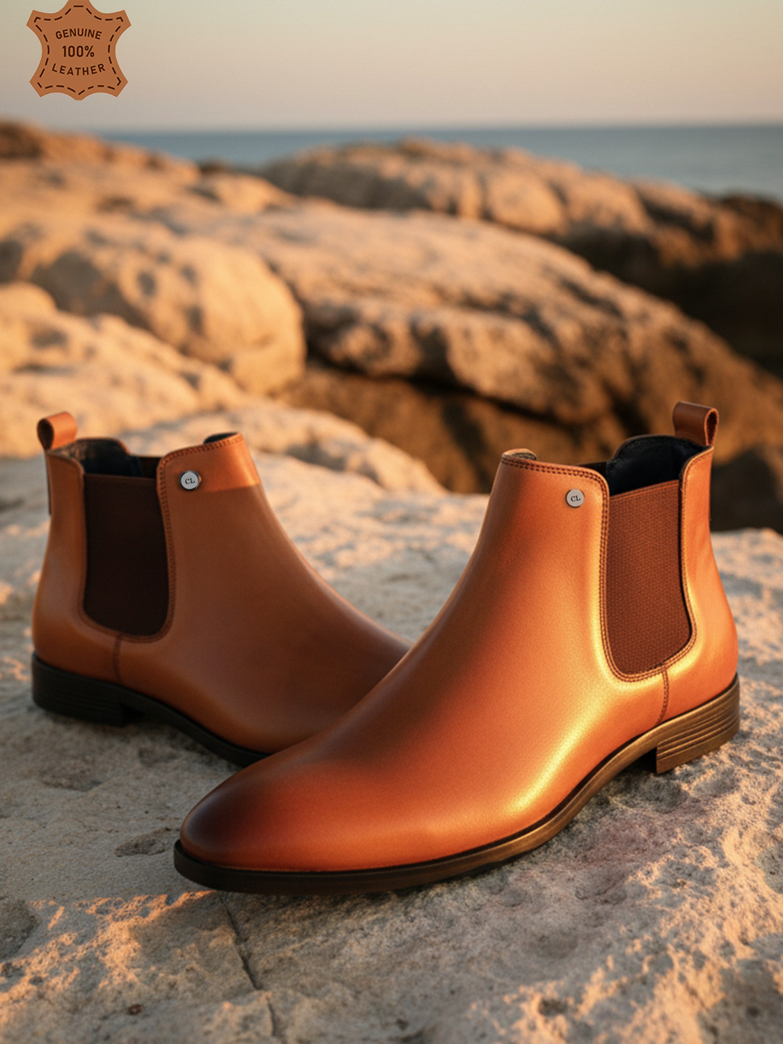 Image of CARLTON LONDON Men's Elastic Side Panels Premium Leather Chelsea Boots Boots For Men