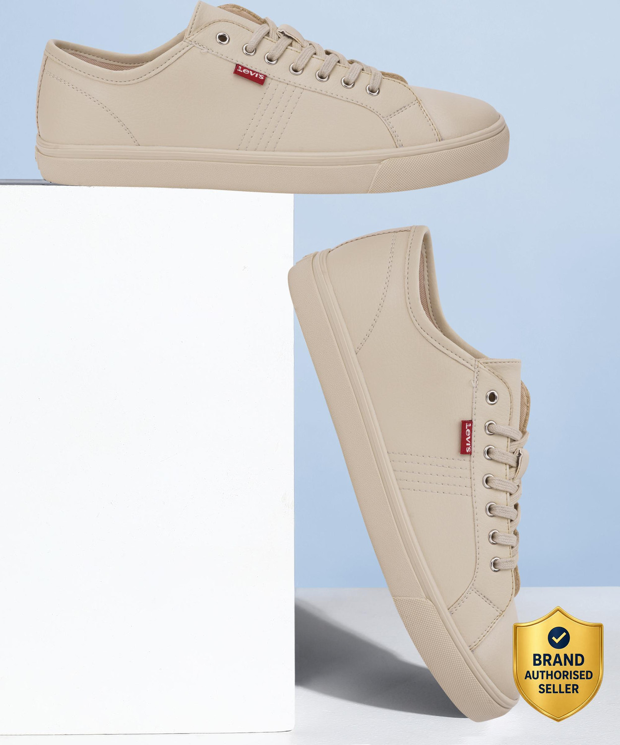 Image of LEVI'S Men's Beige Solid Sneakers Sneakers For Men