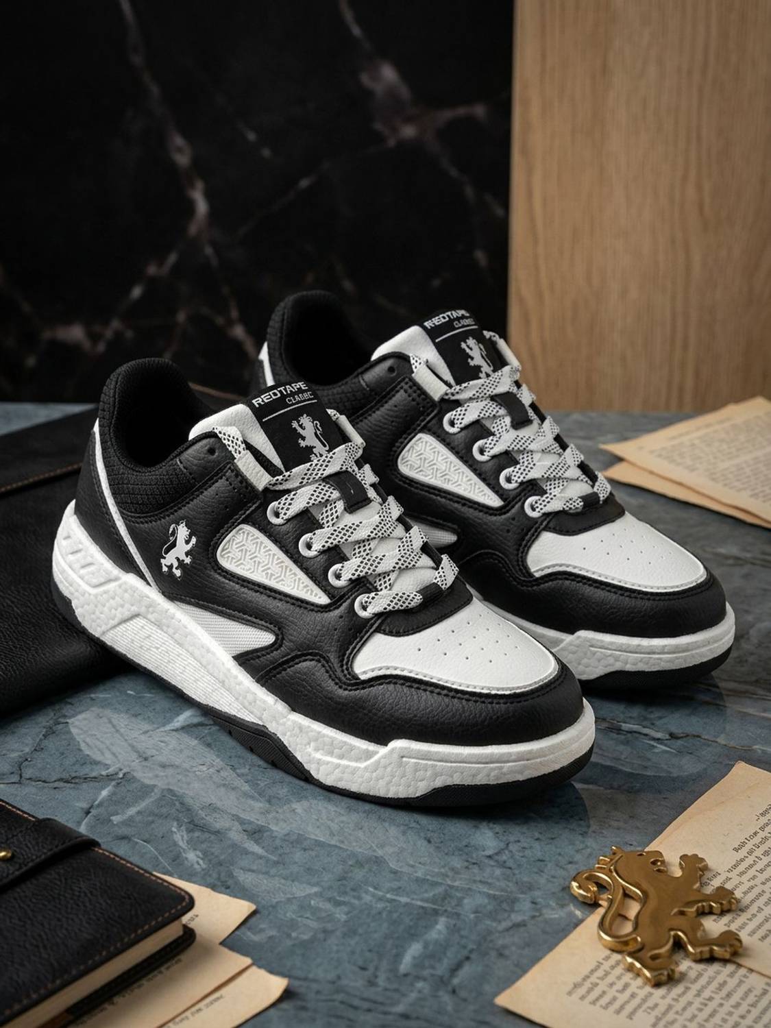 RED TAPE Men White & Black Chunky Sneakers - Image 4