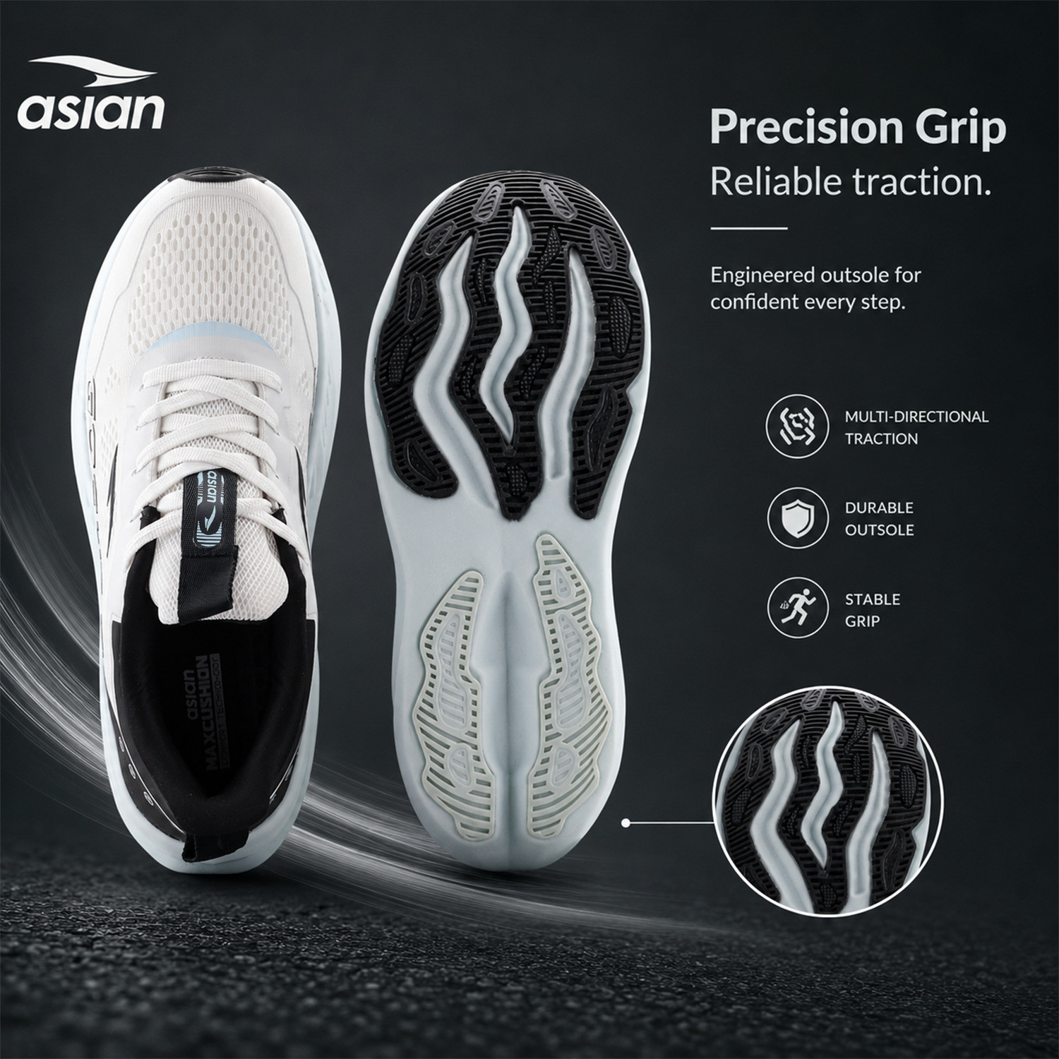 Image of asian Aerofoam-01 Men's Running Shoes with Mesh Upper and Energy Return Sole Running Shoes For Men