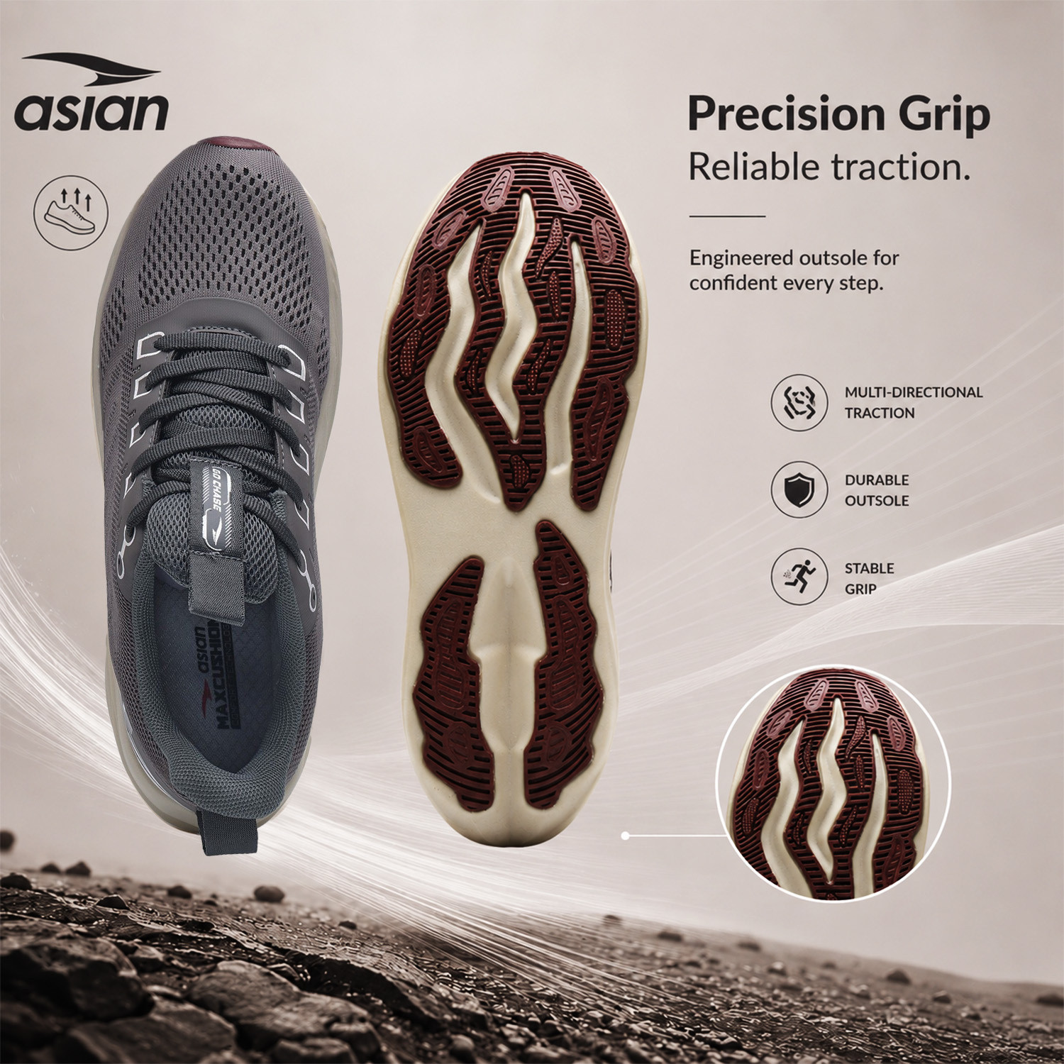 Image of asian Aerofoam-01 Men's Running Shoes with Mesh Upper and Energy Return Sole Running Shoes For Men