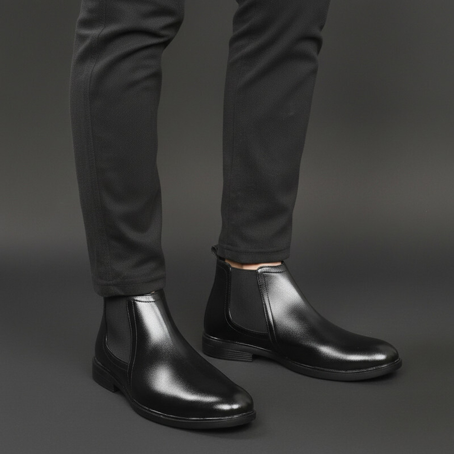 Image of biloni Men Formal Chelsea Boots Genuine Leather Slip On Shoes High Tops For Men