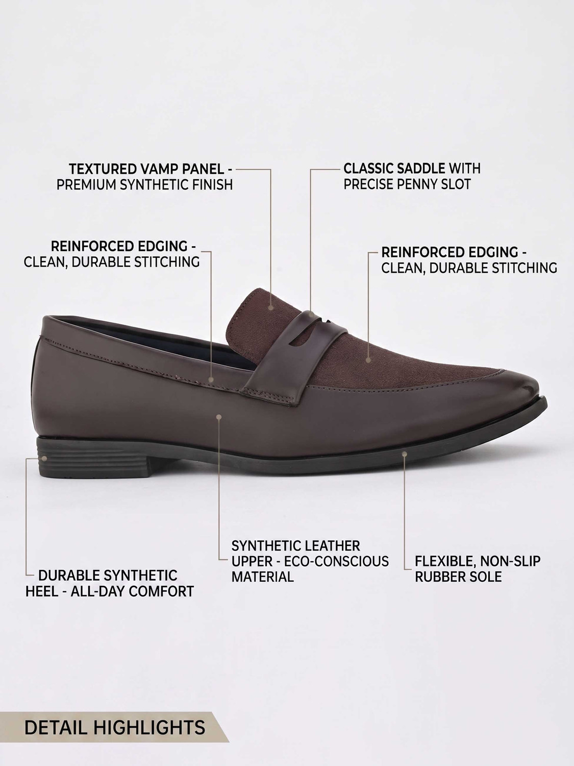 Image of HERE&NOW Brown Suede Formal Slip Ons Loafers For Men