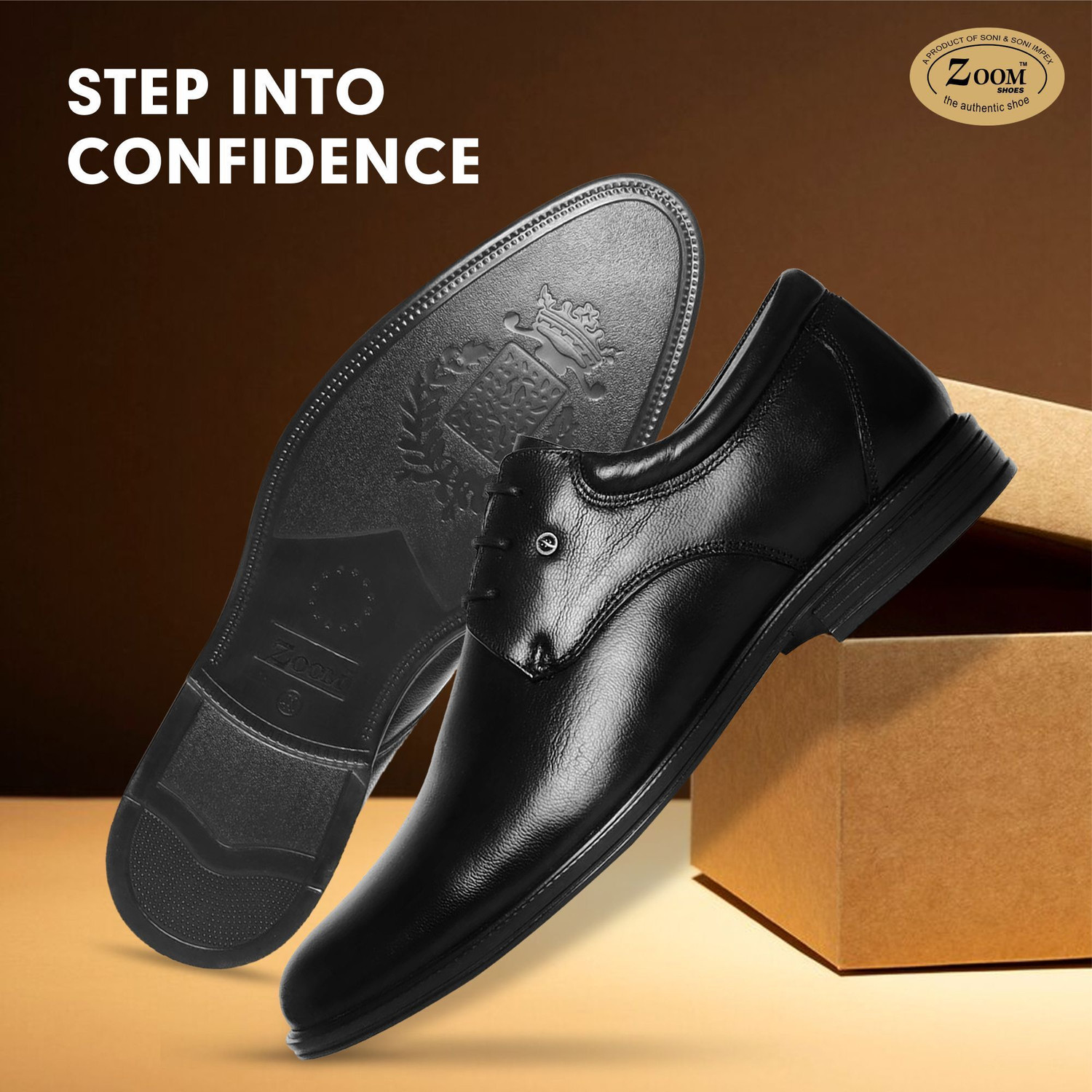 Image of Zoom Shoes Genuine Leather Formal Shoes for Men AP1185 |Memory Cushioned Insole| Anti Slip| Derby For Men (Black, 7)