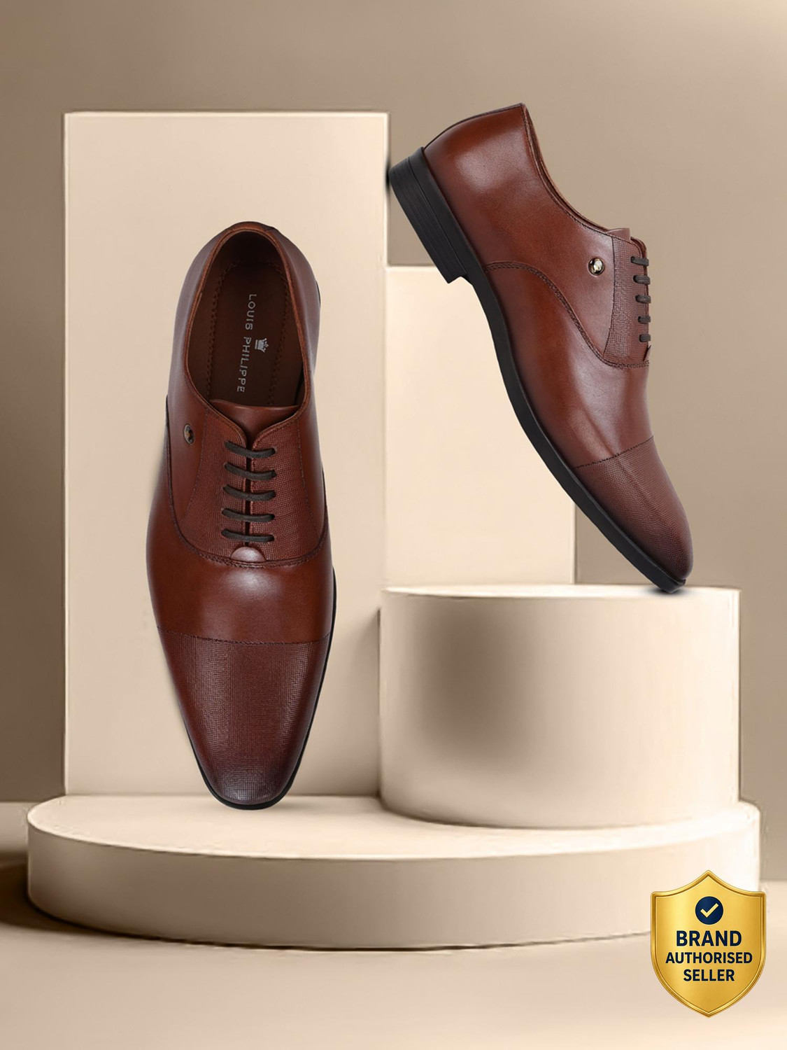 Image of LOUIS PHILIPPE Premium Leather Breathable Anti-Slip with Heel Formal Oxford For Men