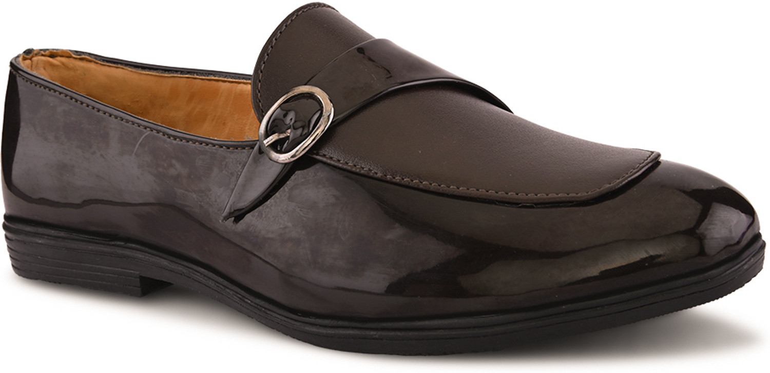 Image of Bala Taal Black Synthetic Monk Strap Formal Loafers For Men