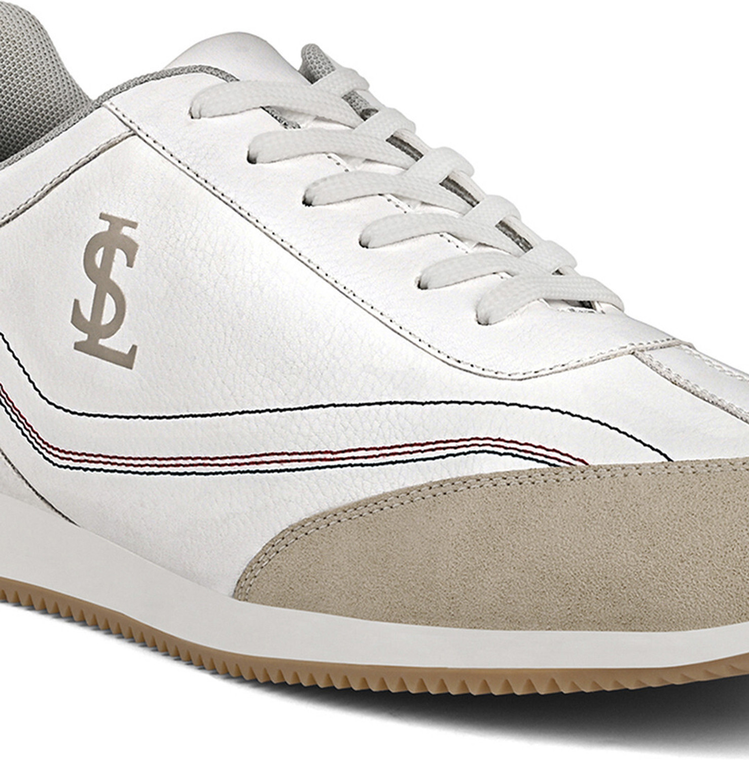 Image of LOUIS STITCH White and Beige Sneaker, Casual Lightweight Lace-Up Sneakers Sneakers For Men