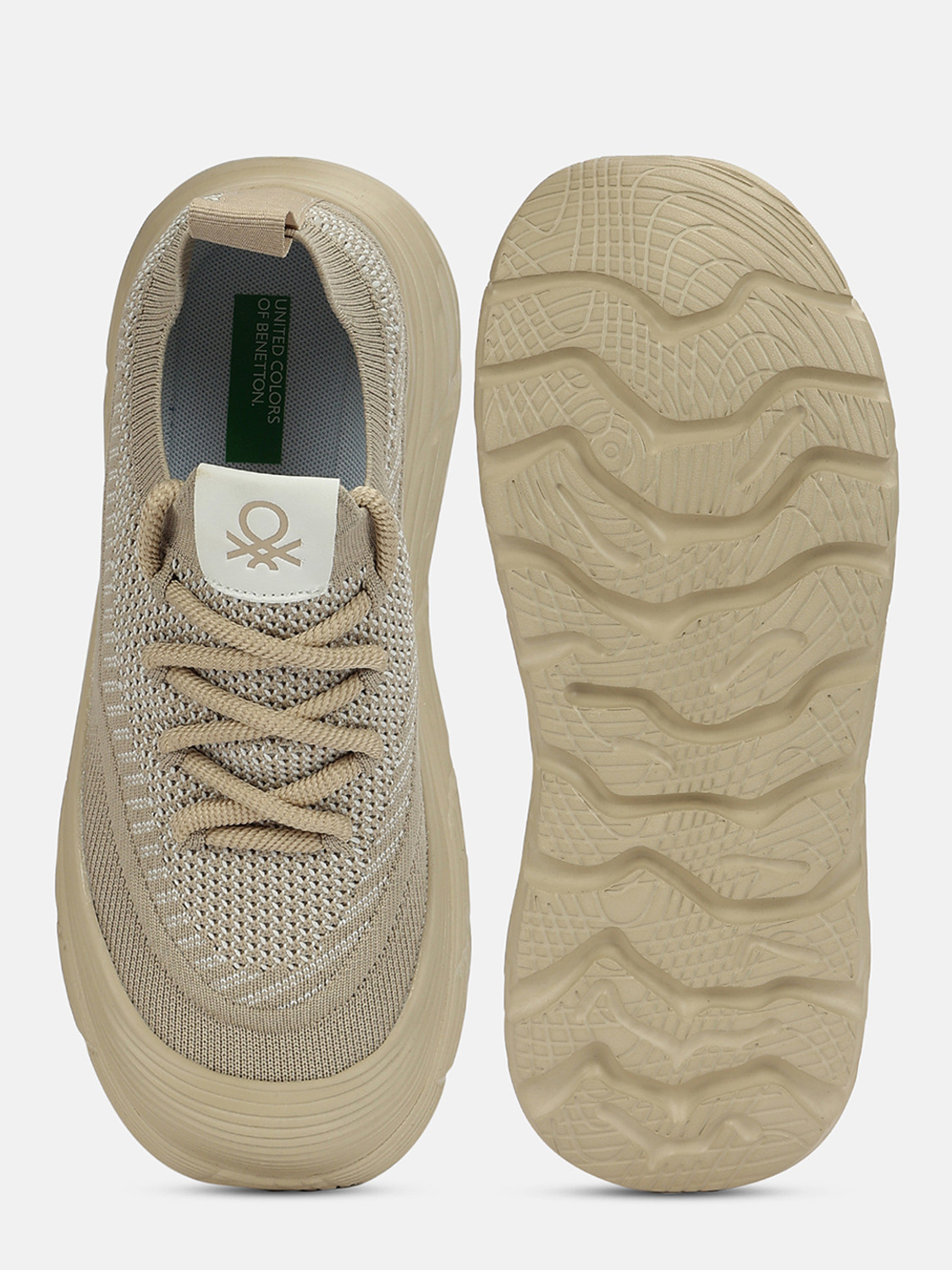 Image of United Colors of Benetton Textured Lace-Ups Knitted Chunk Sneakers Sneakers For Men