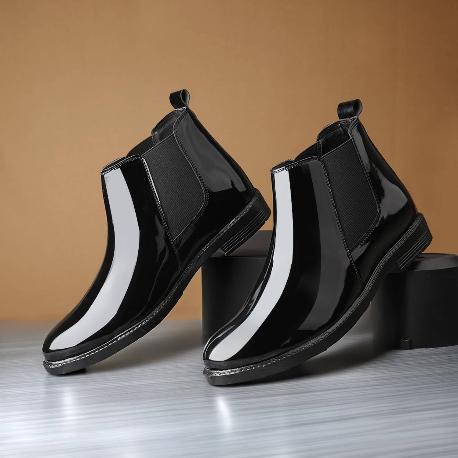 BLOMAX Black Patent Chelsea Boots - Image 1