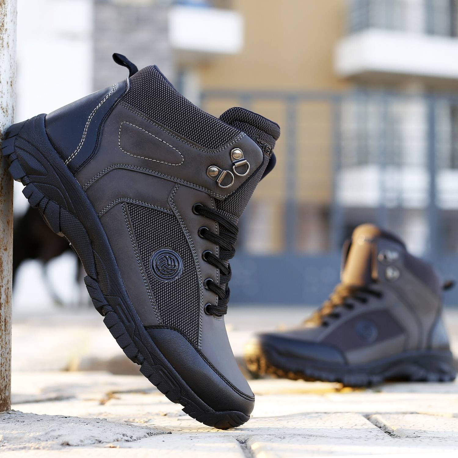 bacca bucci Hike 5 Eye Moto Boots For Men Gray - Image 2