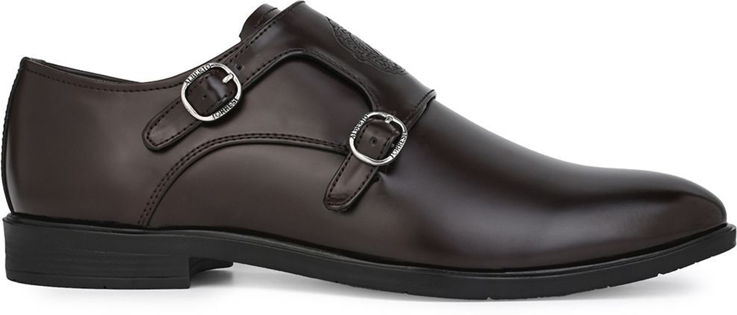 Image of ALBERTO TORRESI Alberto Torresi Men's Brown Synthetic Double Monk Strap Formal Shoe Monk Strap For Men