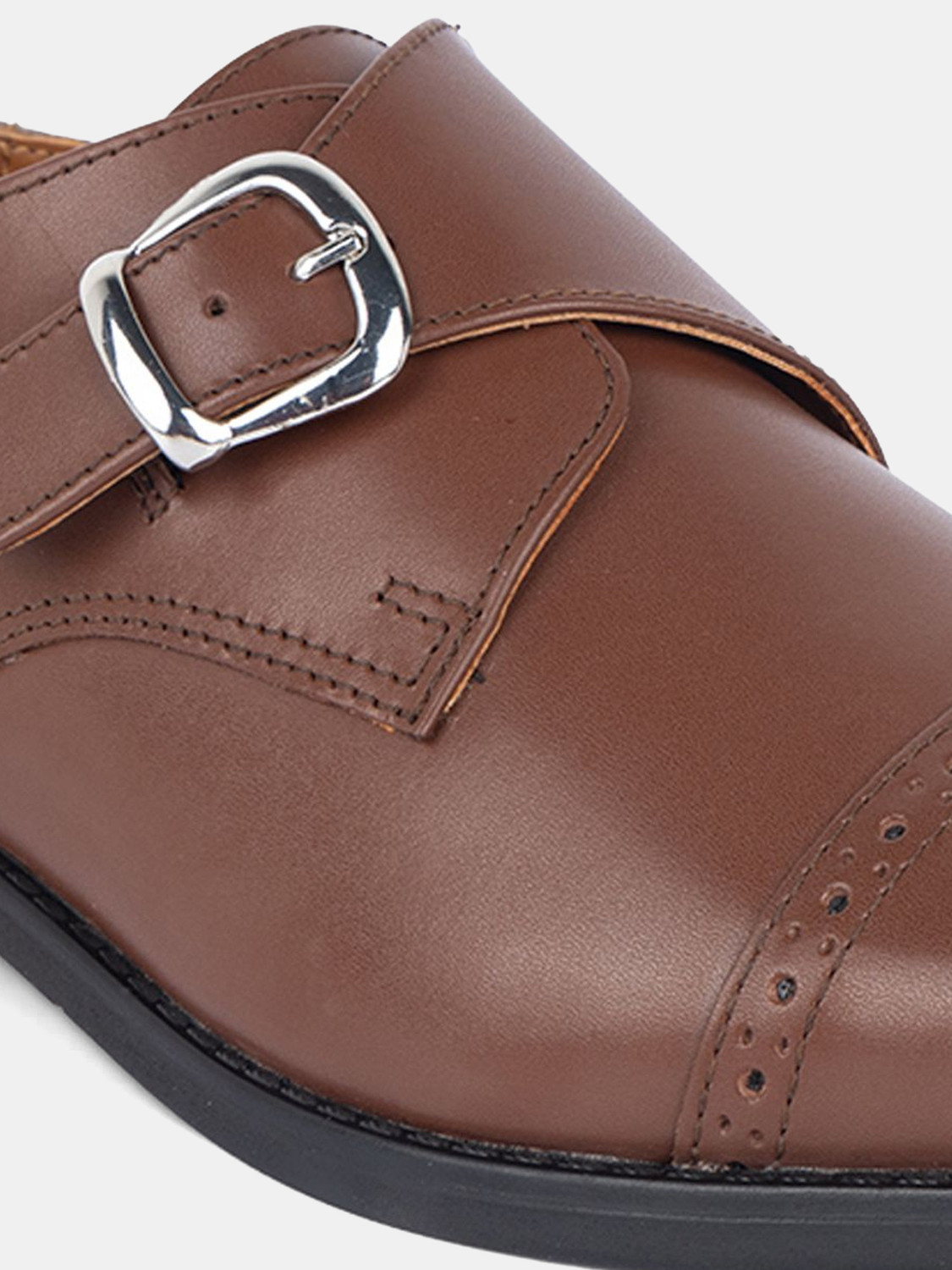 Image of LOUIS STITCH Handmade Italian Leather Monk Strap Formal Slip On Shoe for Men 6 UK (Tan) Monk Strap For Men