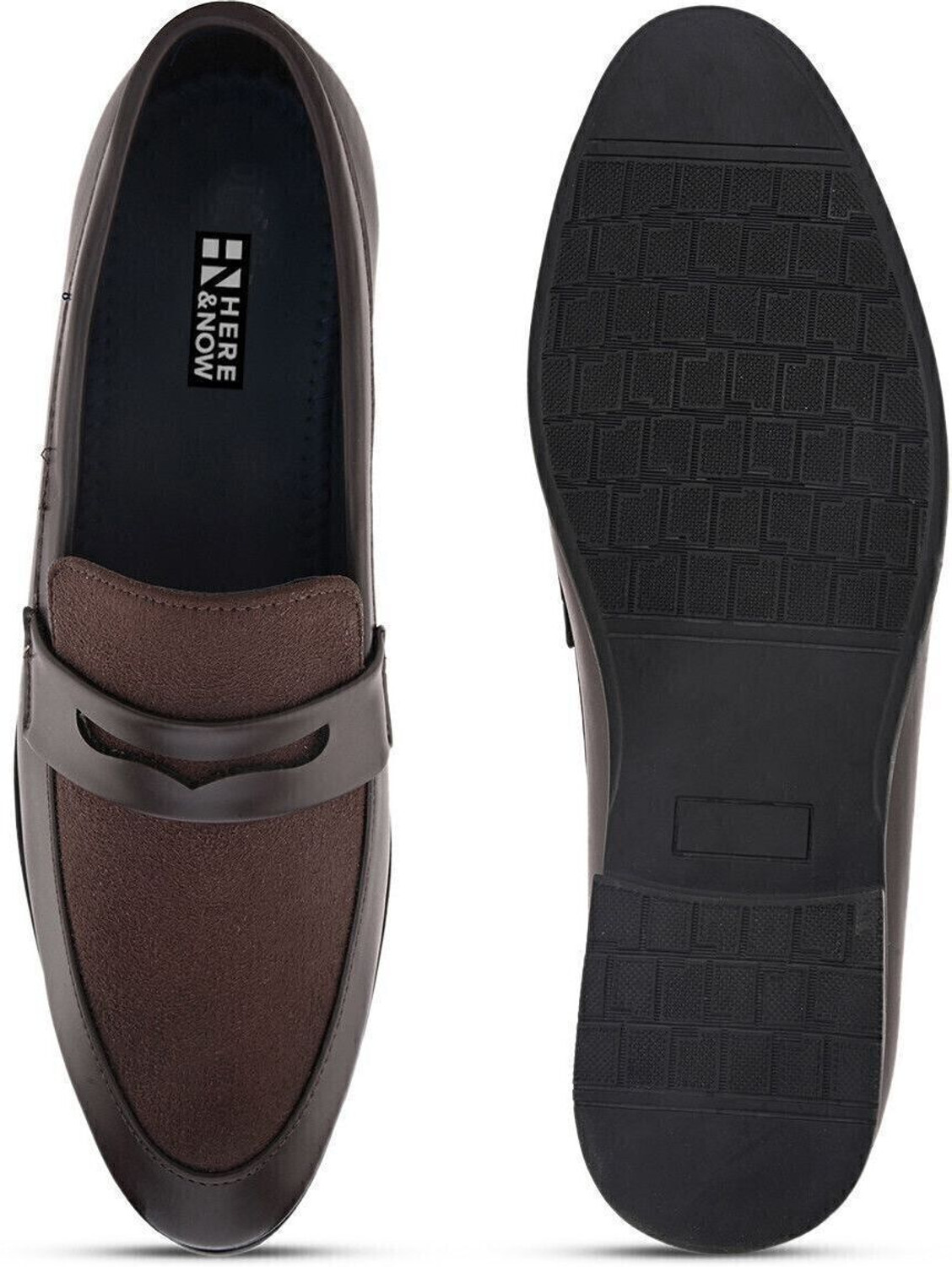 Image of HERE&NOW Brown Suede Formal Slip Ons Loafers For Men