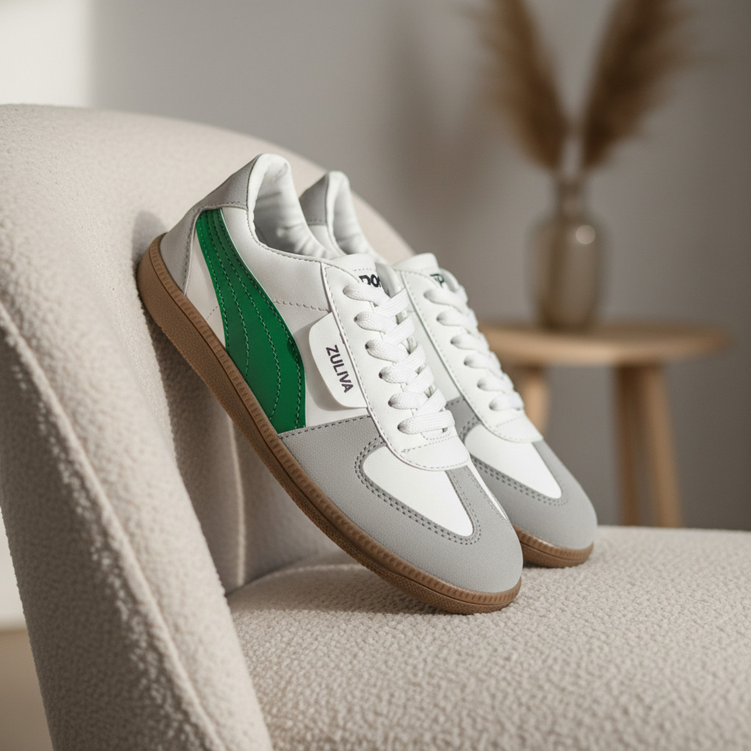 Image of zuliva Women White & Green Casual Sneakers | Trendy Lace-Up Lightweight Shoes for Girls Sneakers For Women (Multicolor, 7)