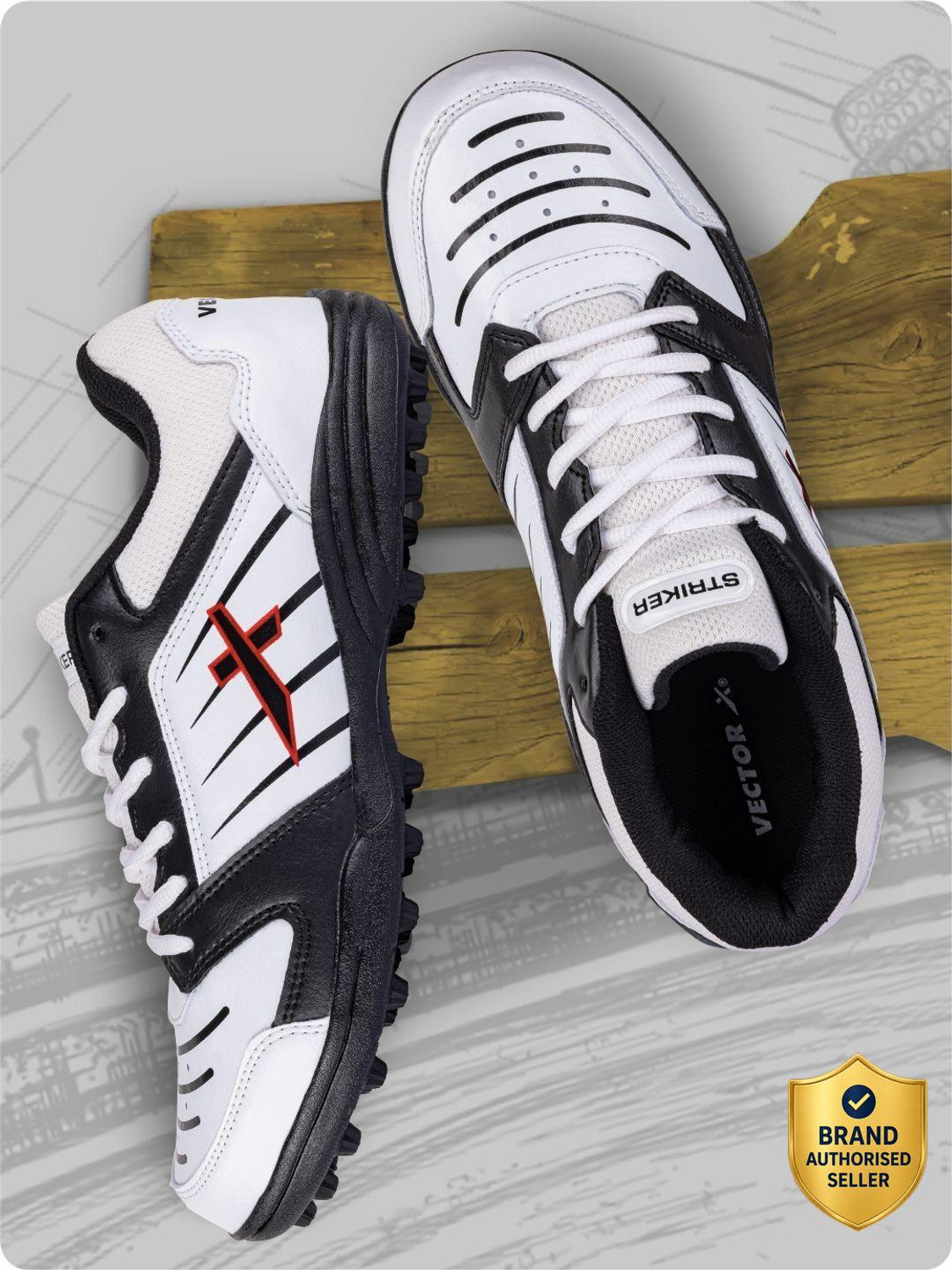 Image of VECTOR X Striker Synthetic Leather Upper & Mesh | PVC & Rubber Sole Allrounder Cricket Shoes For Men