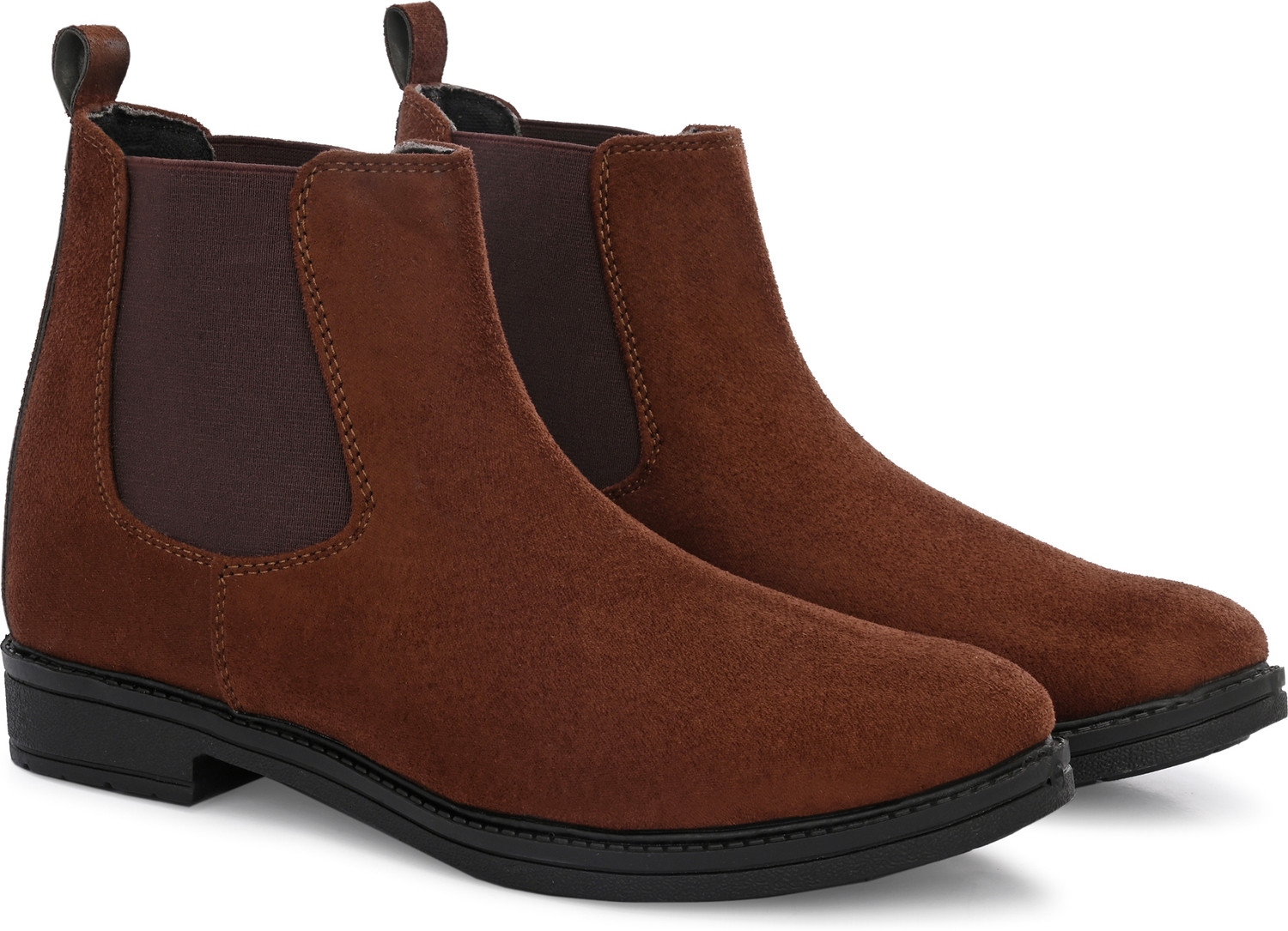Image of Shoe Island Men's Brown Suede Chelsea Boots | Slip-On Ankle Length Party Formals Casuals Boots For Men (Brown, 9)
