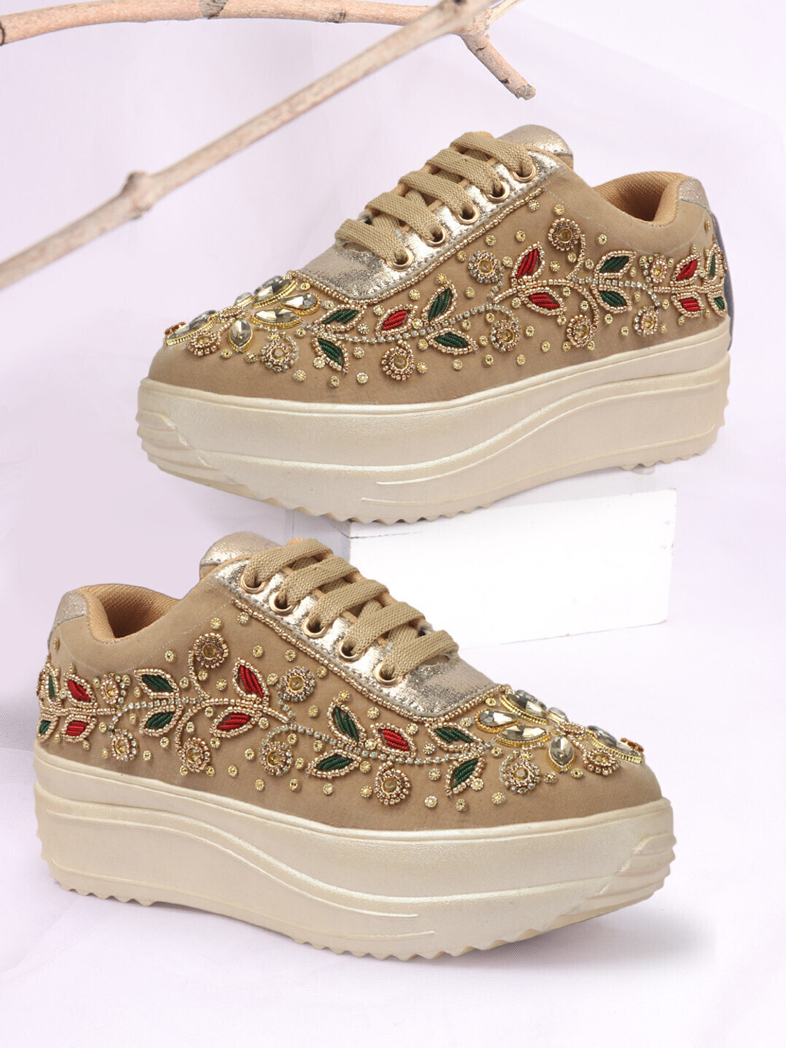 Image of VENDOZ BRIDAL GLITTERY EMBROIDERY WEDDING AND PARTY SNEAKERS For Women