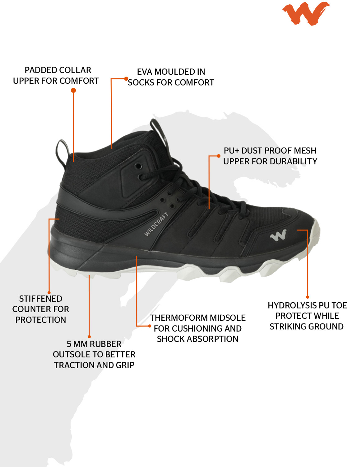 Image of Wildcraft Men Outdoor Casual Shoes, Black Grey, 7 Outdoors For Men