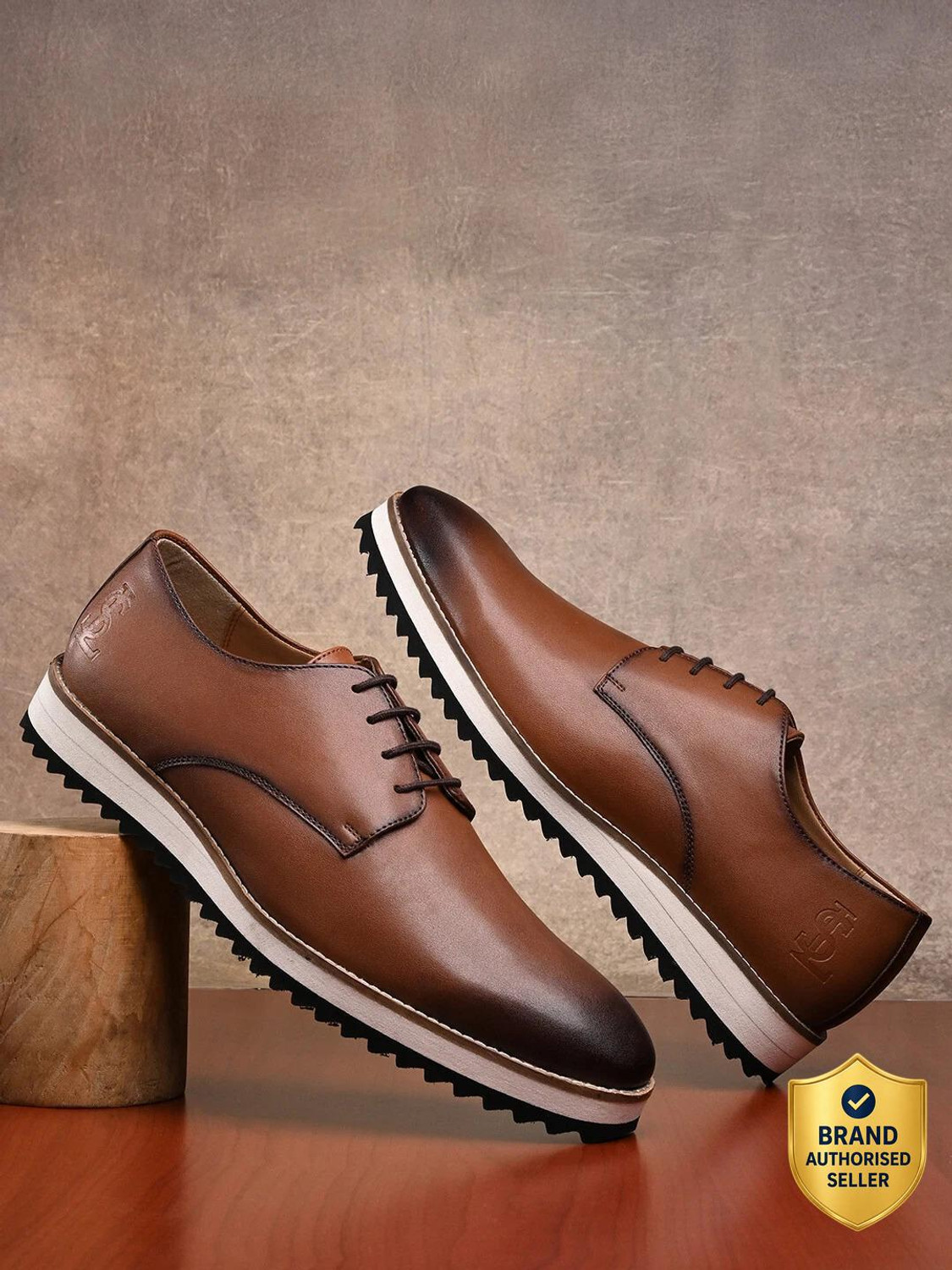 Image of LOUIS STITCH Tan Derby Shoes for Men, Ultra Lightweight and Comfortable, LSMX-PL, UK-7 Derby For Men