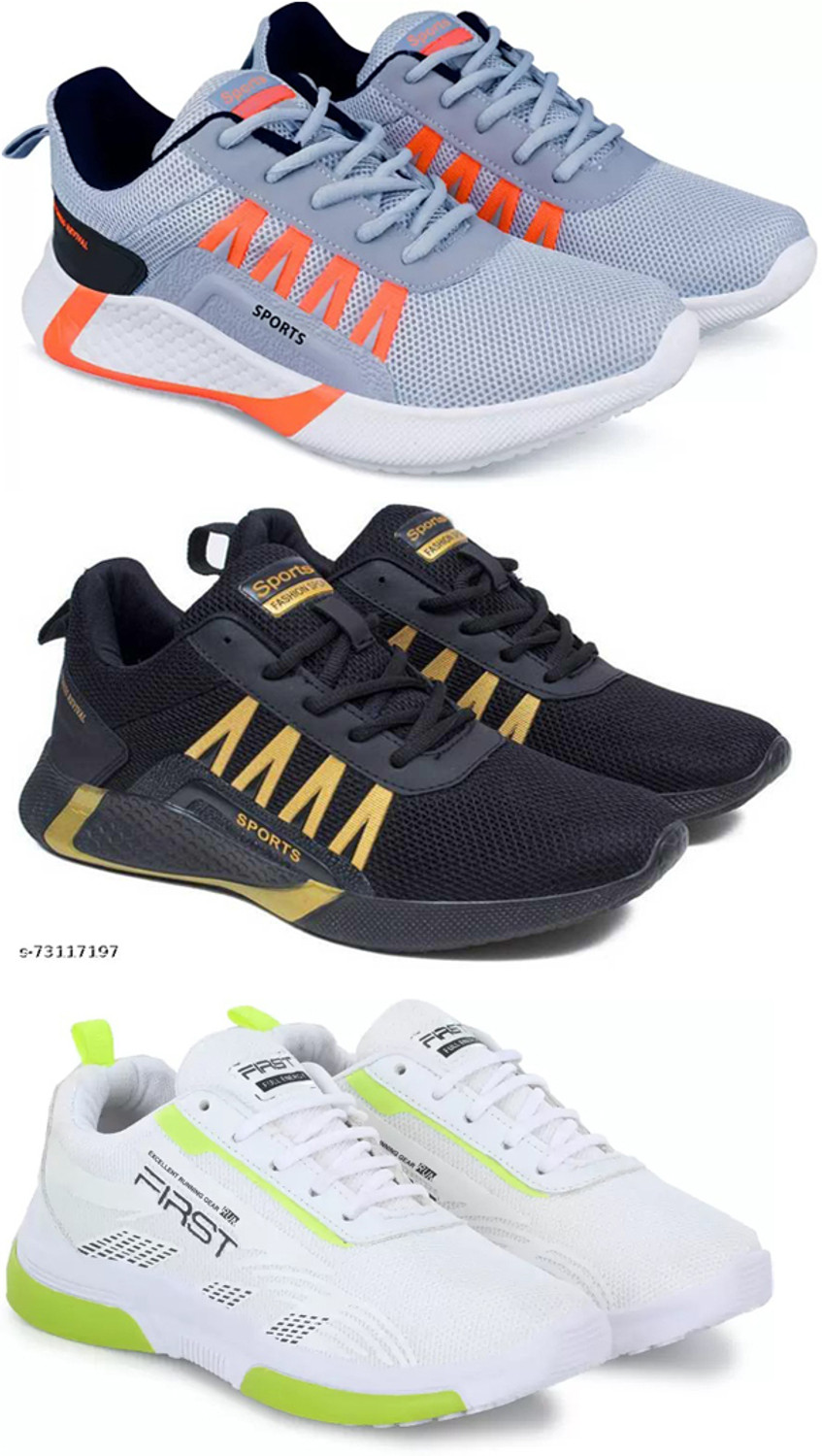 Image of rkm Sport Shoe LaceUp Lightweight Multicolour Running Shoes For Men Pack Of 3 Running Shoes For Men (Multicolor, 9)