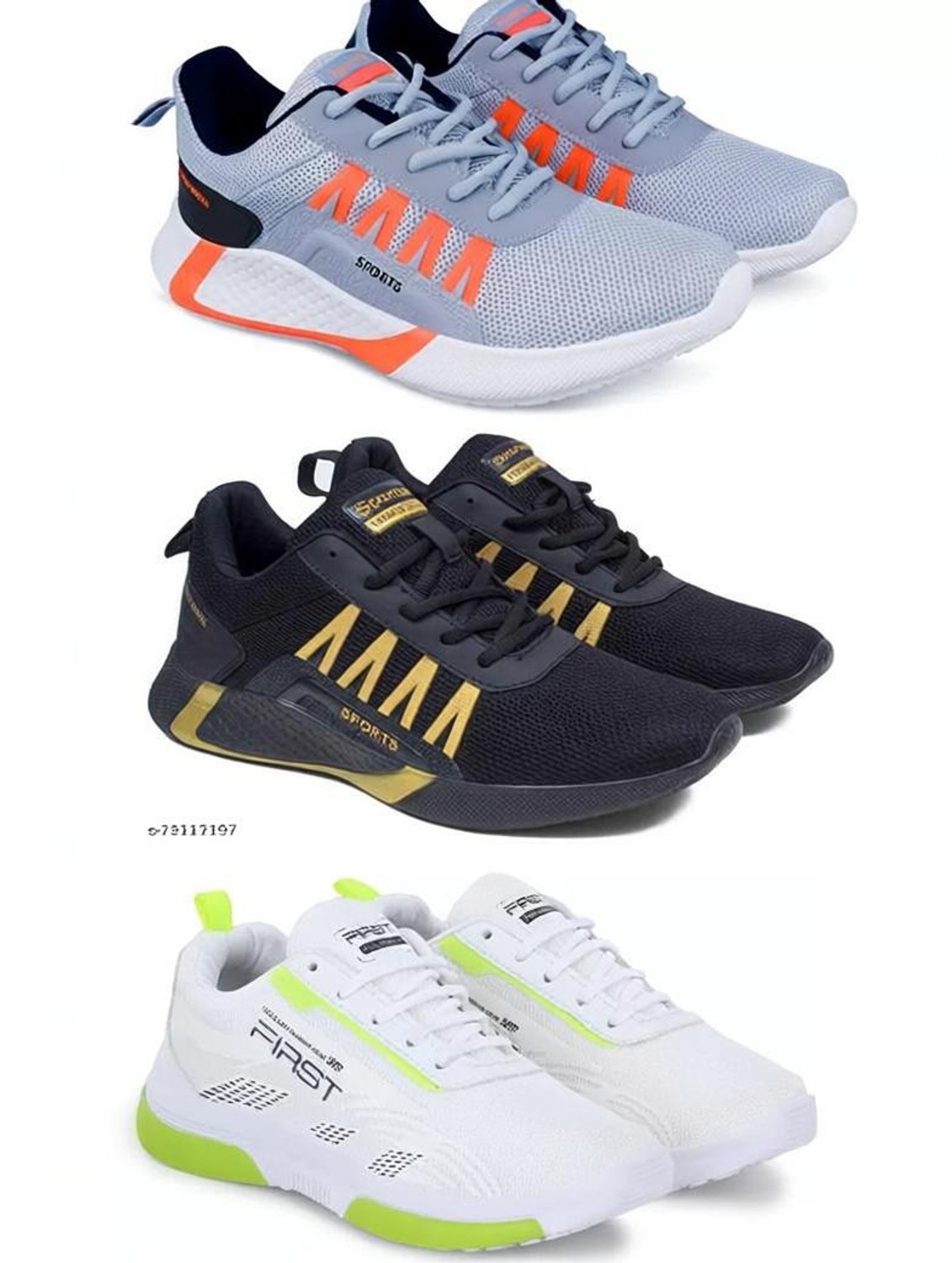 Image of Gorofy Gorofy Sport Shoe LaceUp Lightweight Multicolour Running Shoes For Men Pack Of 3 Running Shoes For Men