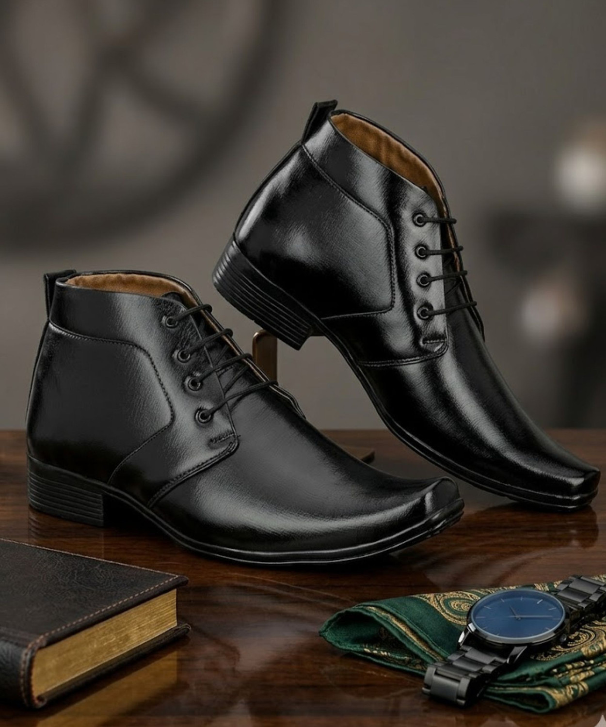 Image of LEE CATER Premium Oxford Class Designer Patent Leatherette Shining Jet Black Lace Up For Men