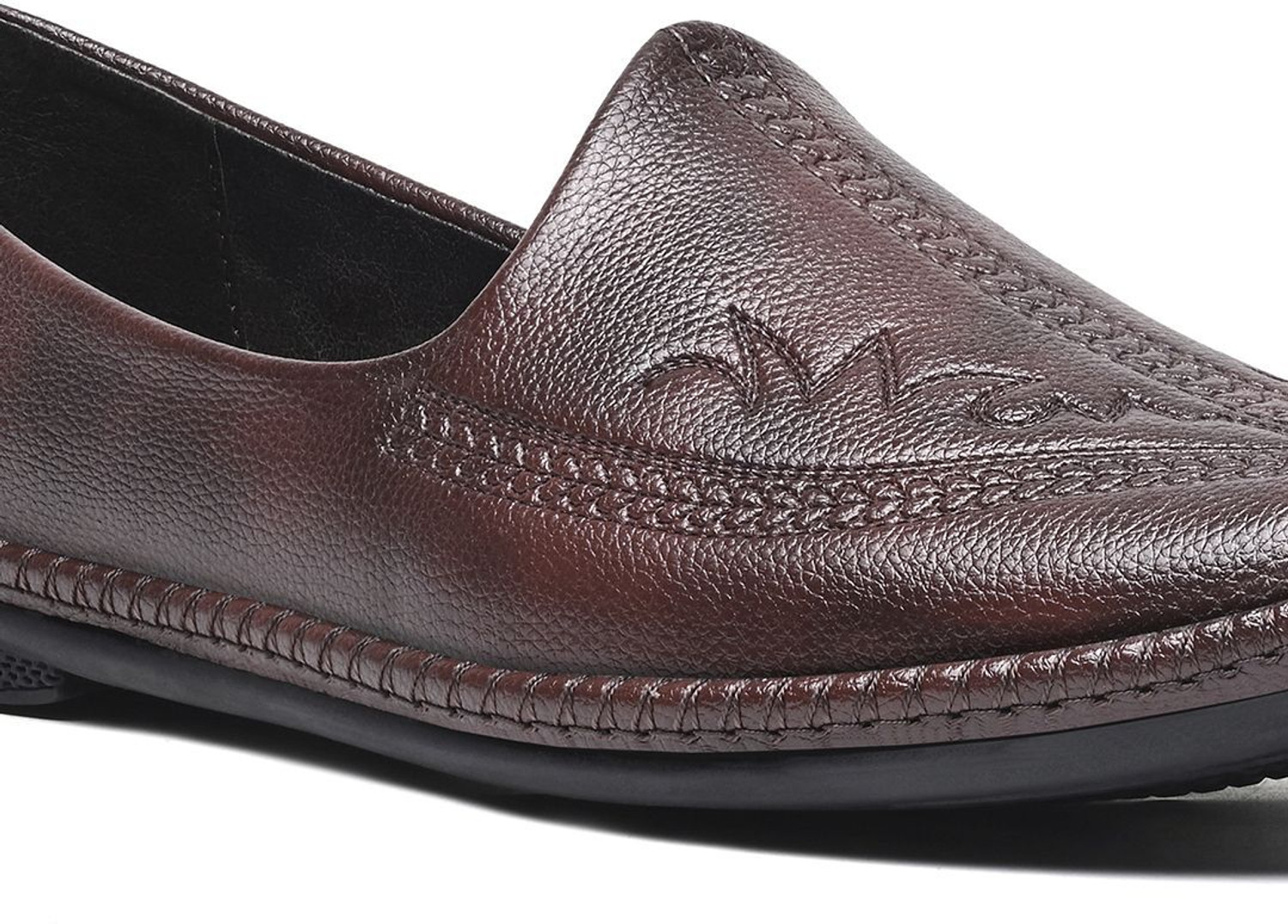 Image of LOUIS STITCH Men's Brunette Brown Ethnic Slip-On Lightweight Embroided Nagra Juti for Men Mojaris For Men