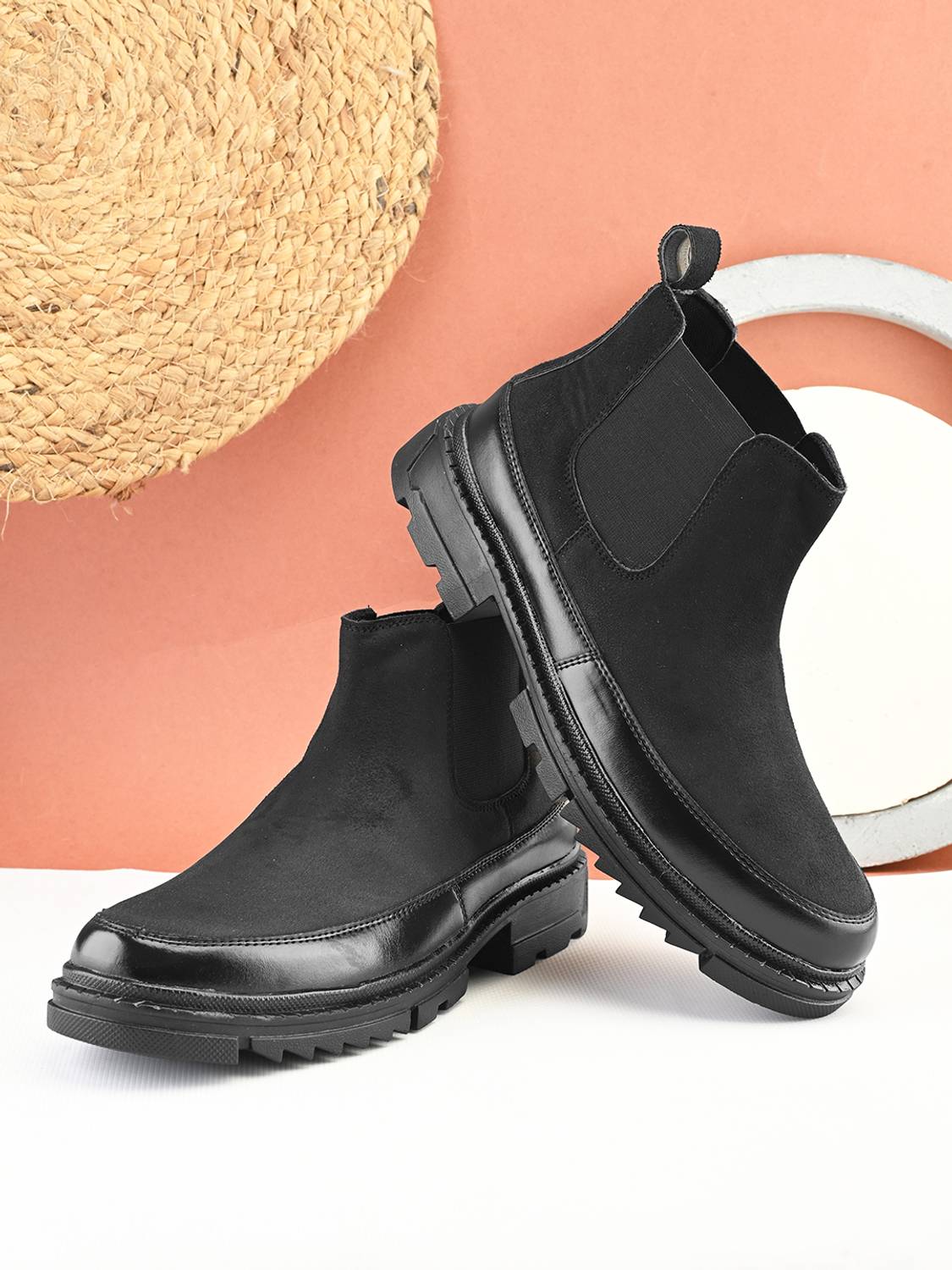 Glitchez Men’s Chelsea Ankle Boots with Suede Finish and Chunky Sole Boots For Men