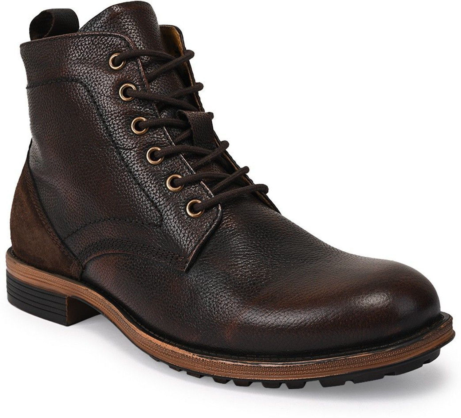 Image of Teakwood Leathers Men Brown Solid Genuine Leather Mid Top Boots Boots For Men
