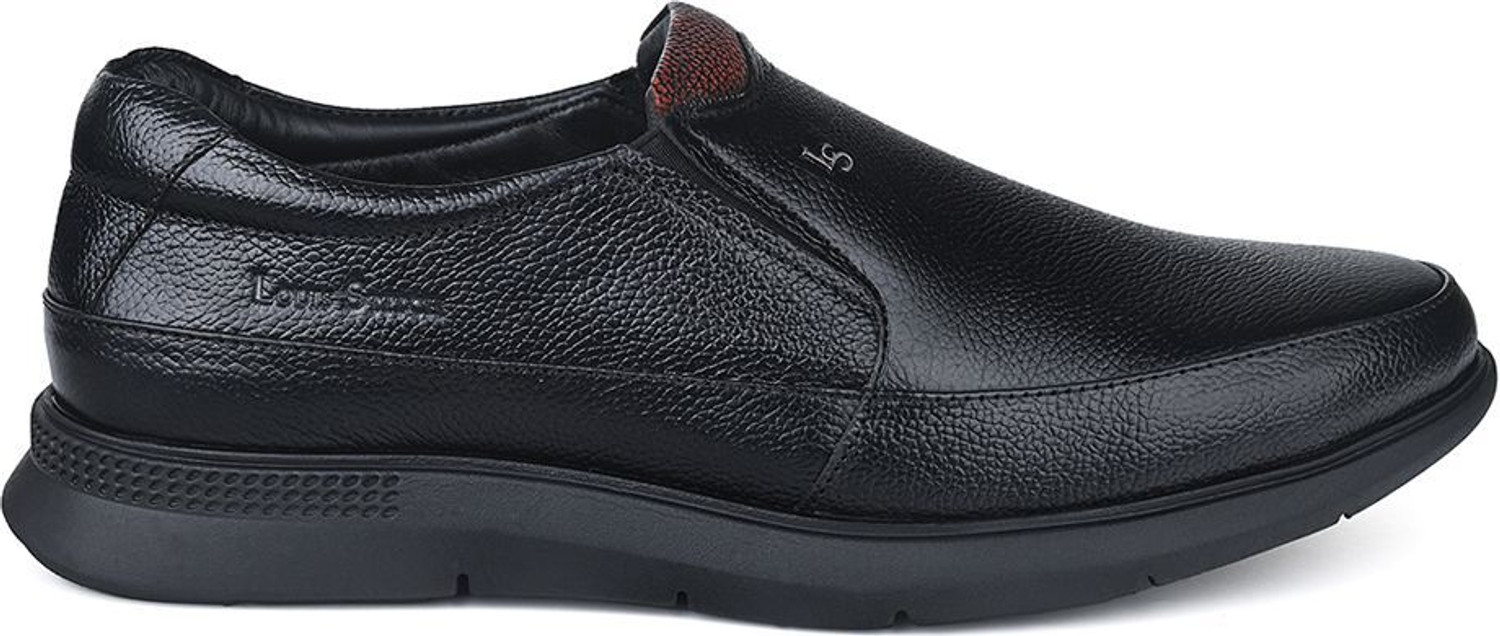 Image of LOUIS STITCH Black Genuine Leather Slip-On Shoes for Men, LSLXPDMCJB Mocassin For Men