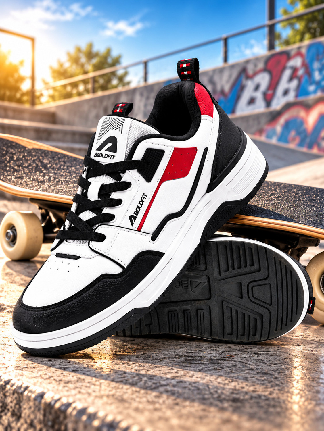 Image of BOLDFIT Chunky Street Style Sneakers Sneakers For Men (Black, Red, 11)