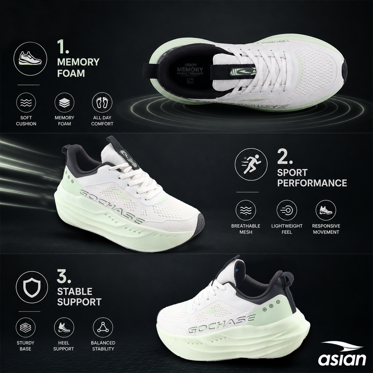 Image of asian Aerofoam-01 Men's Running Shoes with Mesh Upper and Energy Return Sole Running Shoes For Men