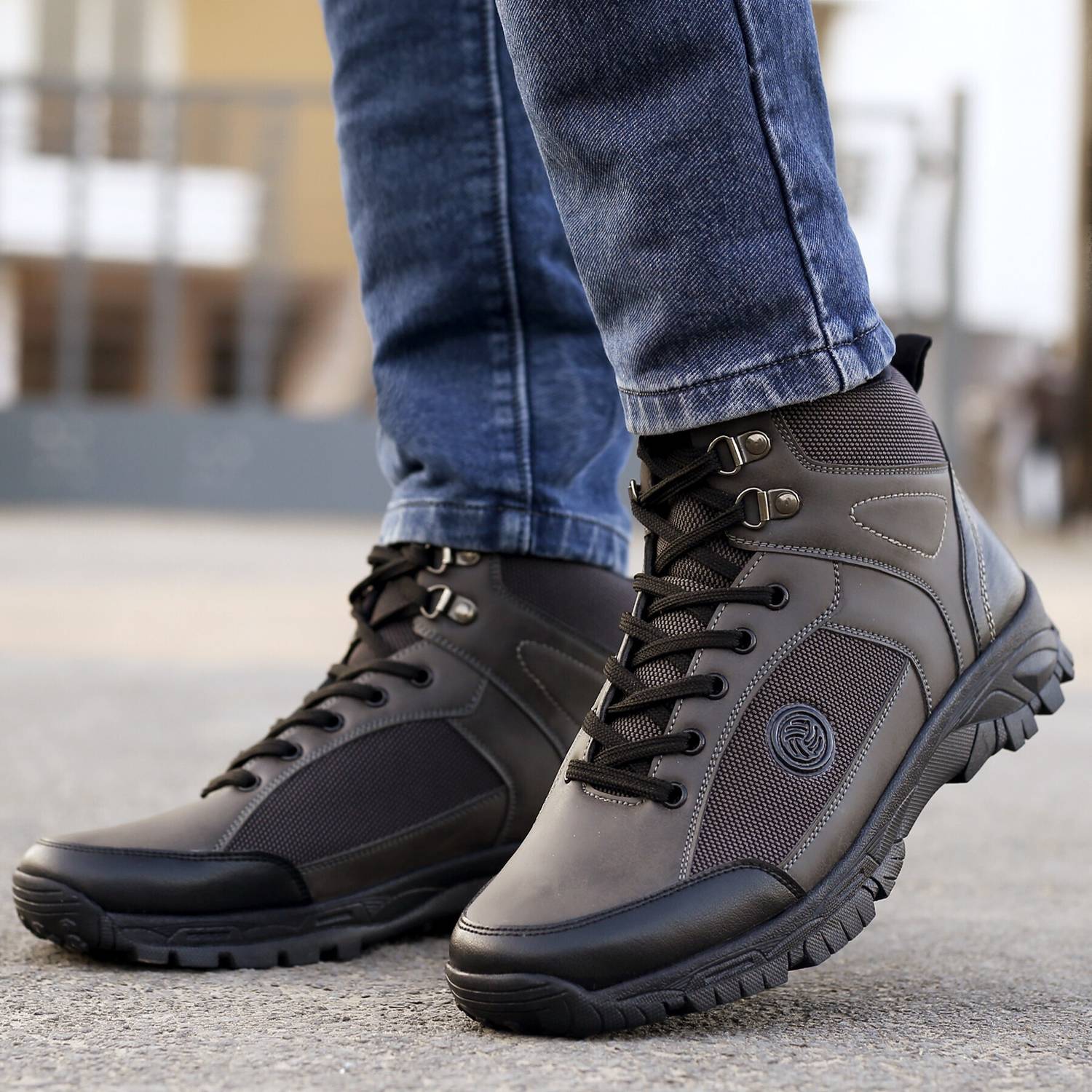 bacca bucci Hike 5 Eye Moto Boots For Men Gray - Image 5