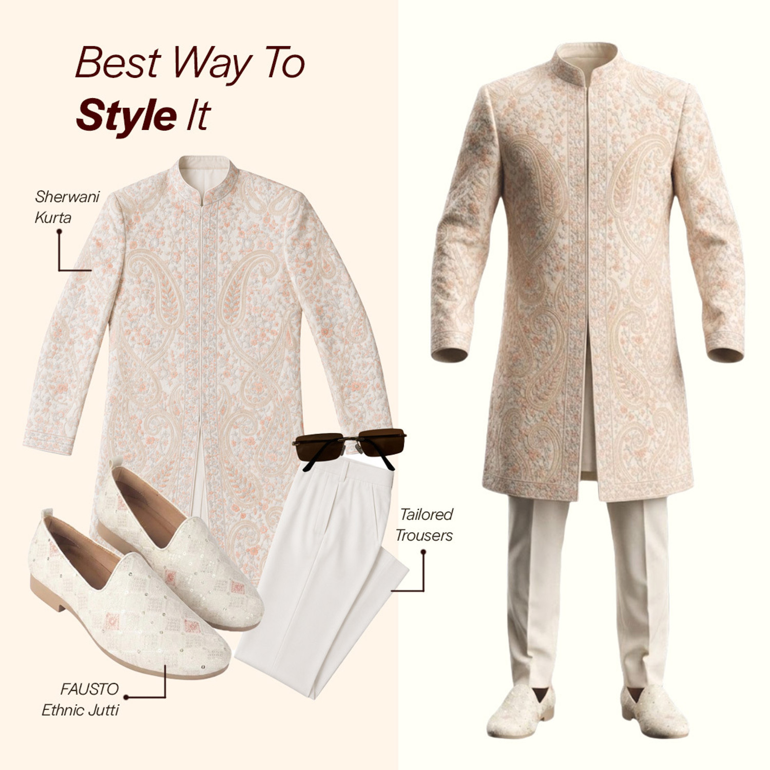 Image of FAUSTO Embroidery Sequin Ethnic Jutis|Loafers for Indo-Western Events|Wedding Sherwani Mojaris For Men (Off White, 9)