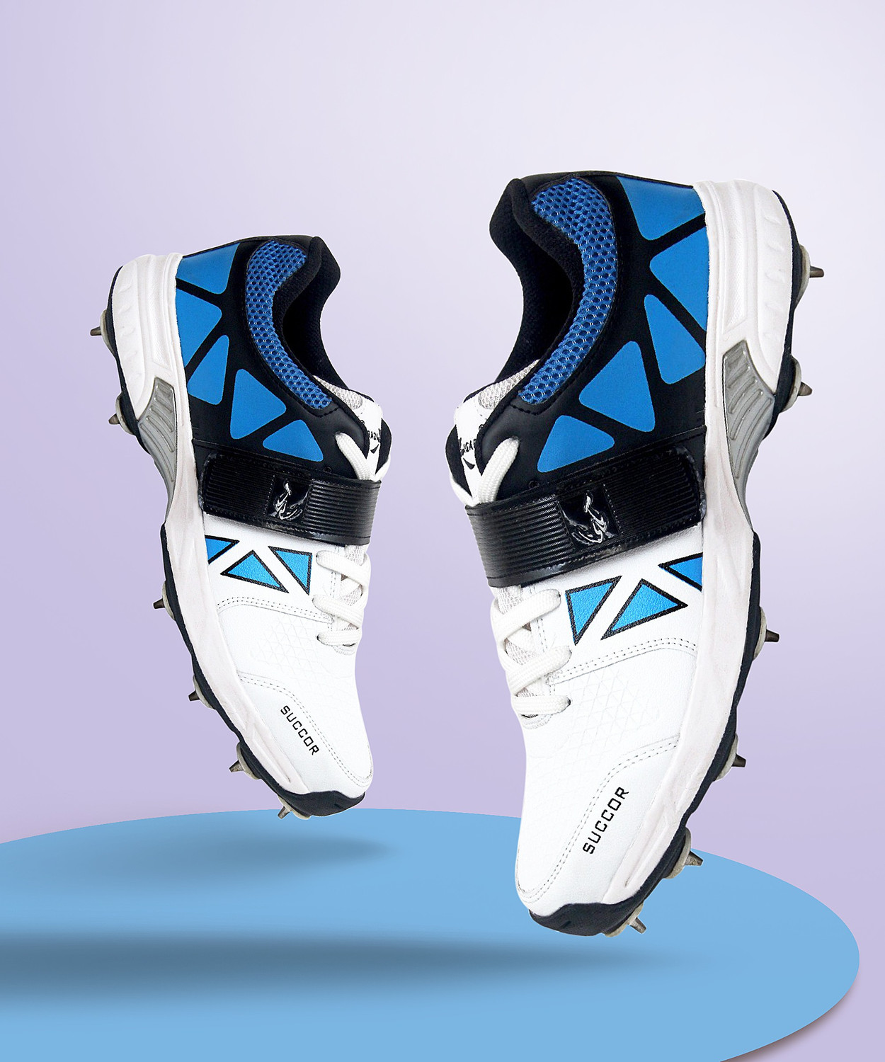 Image of Zigaro succor blue full spikes Cricket Shoes For Men (White, 9)