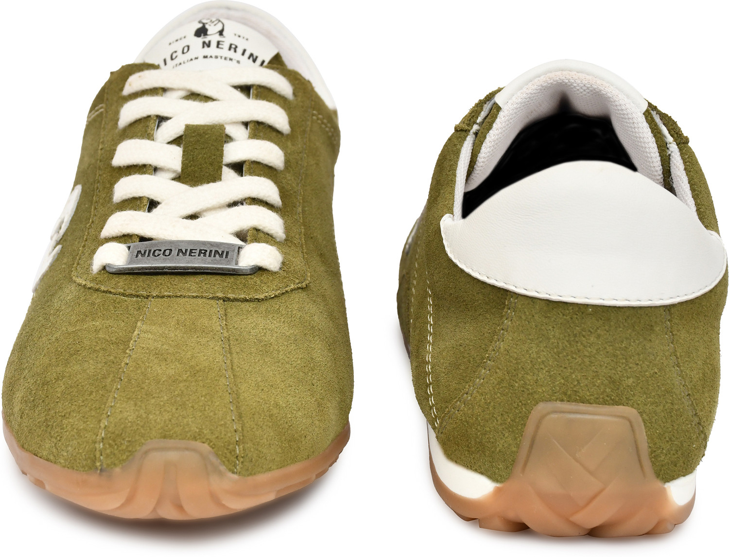Image of Nico Nerini 4402-06OLIVE Nico Nerini Men's Suede Casual Sneakers with White Laces Sneakers For Men