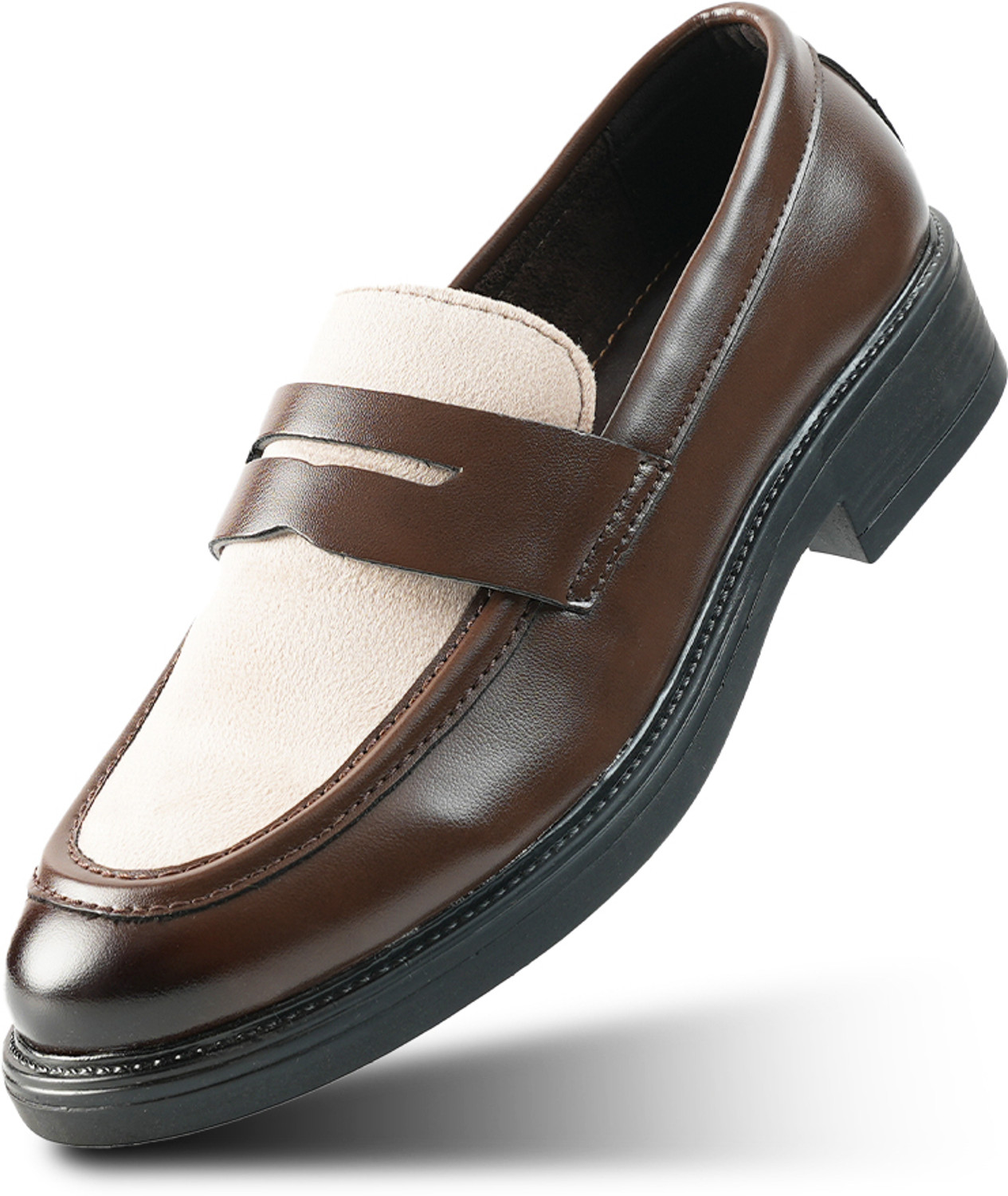Image of MONKSTORY Monkstory Cosmopolitan Contrast Penny Loafers - Brown /Beige Loafers For Men