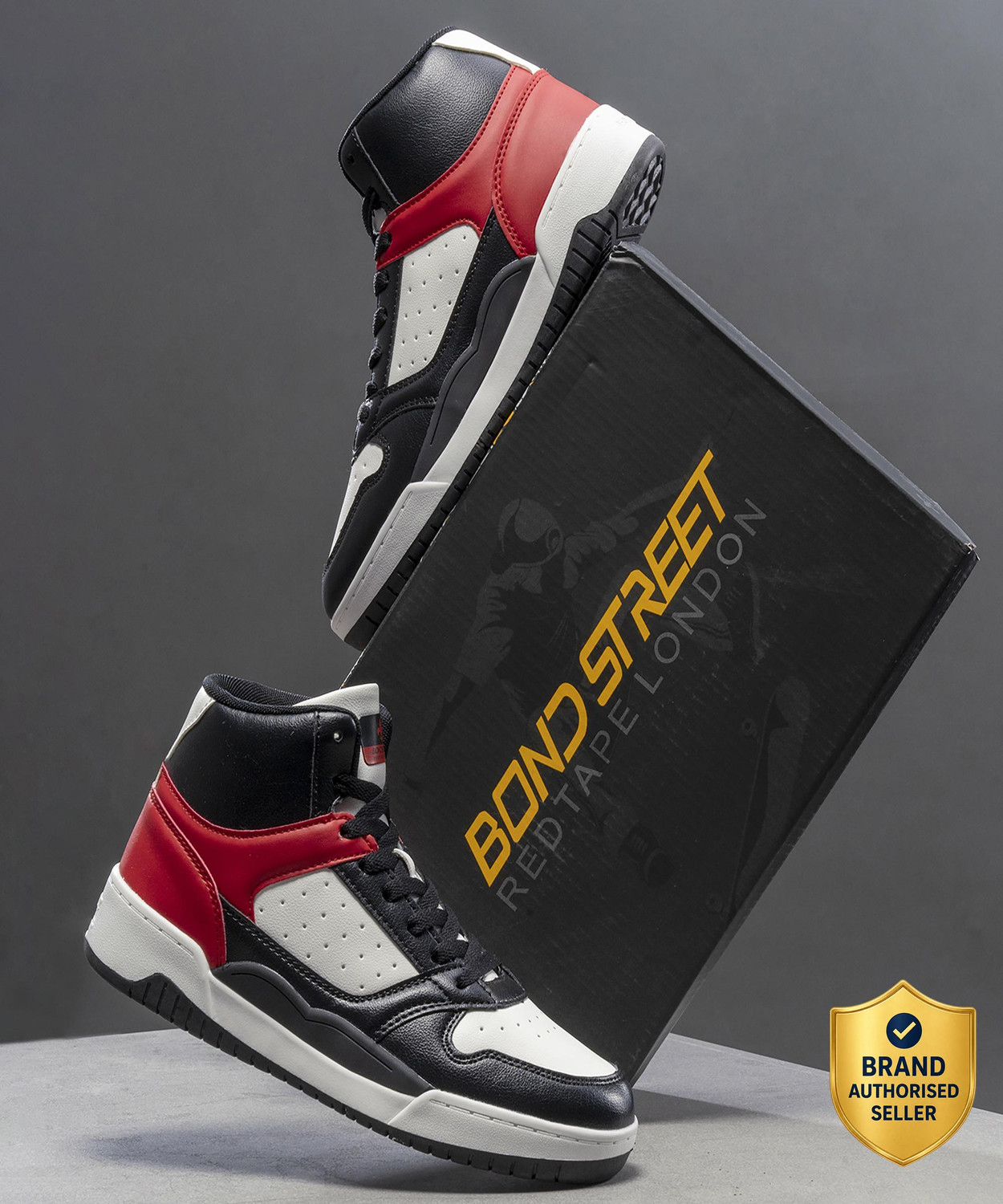 Image of RED TAPE High Top Sneakers For Men (Black, 9)