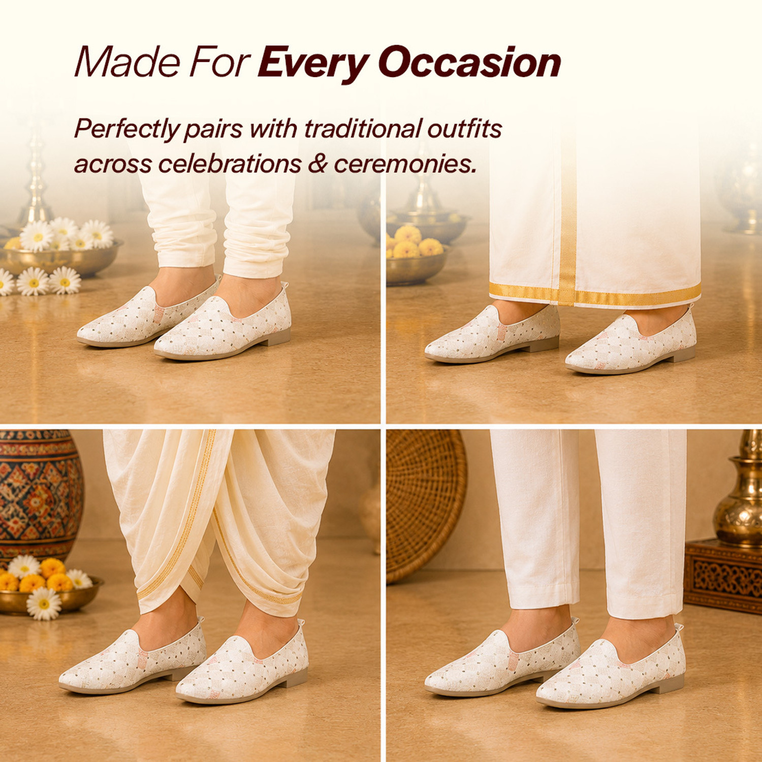 Image of FAUSTO Embroidery Sequin Ethnic Jutis|Loafers for Indo-Western Events|Wedding Sherwani Mojaris For Men (Off White, 9)