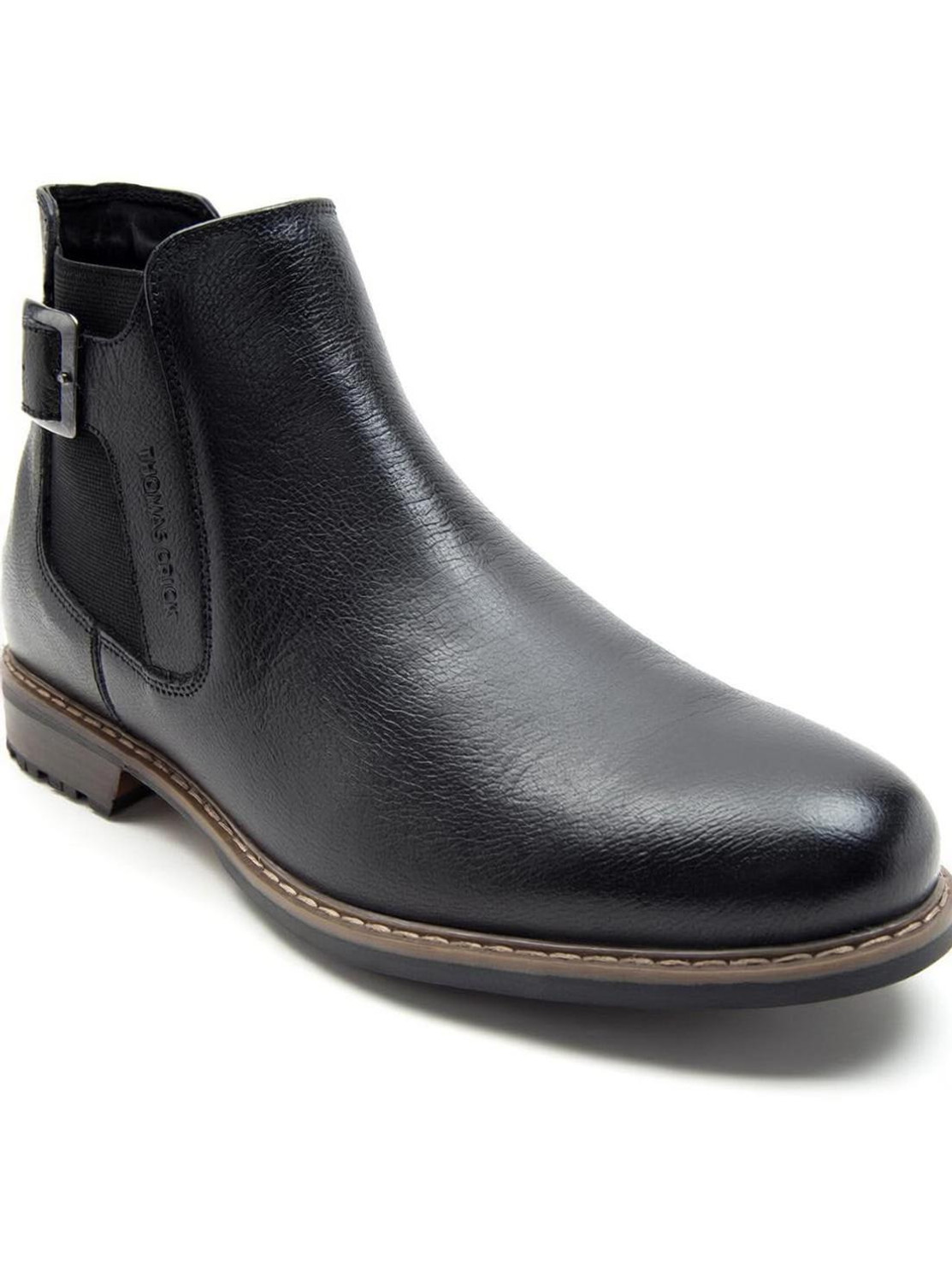 THOMAS CRICK Premium Leather Pull Tab Elasticated Side Cushioned Insole Chelsea Boots For Men