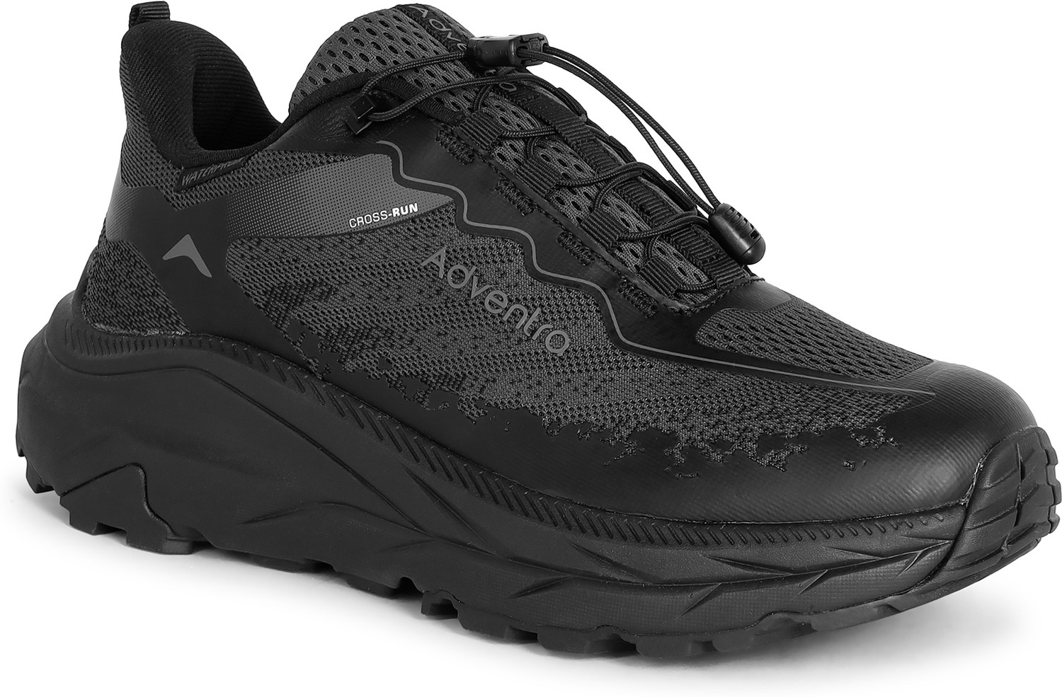 Image of Adventra Waterproof Trail Running Ultra Grip Shoes, Quick-Lace (TR2014) - Full Black Running Shoes For Men