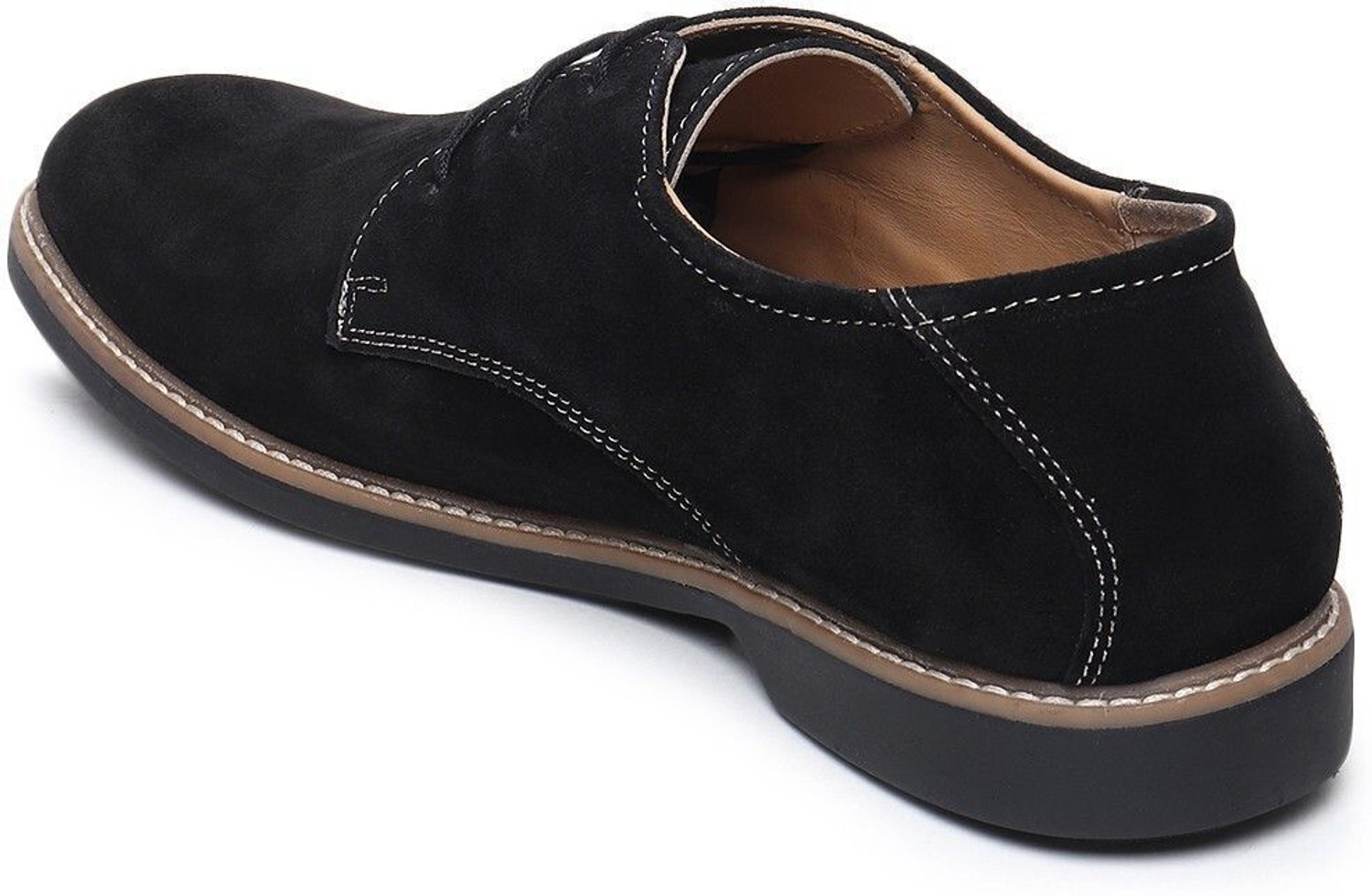 Image of Teakwood Leathers Men Black Solid Round Toe Suede Derbys Casuals For Men