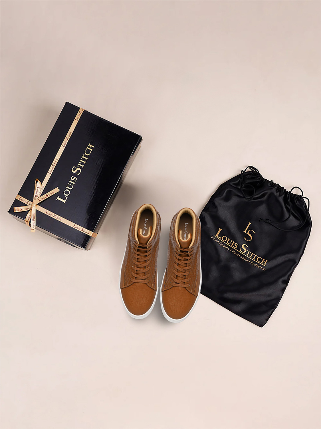 Image of LOUIS STITCH Men's Russet Tan Sneaker, Casual Lightweight Lace-Up Sneakers, UK-8 Sneakers For Men